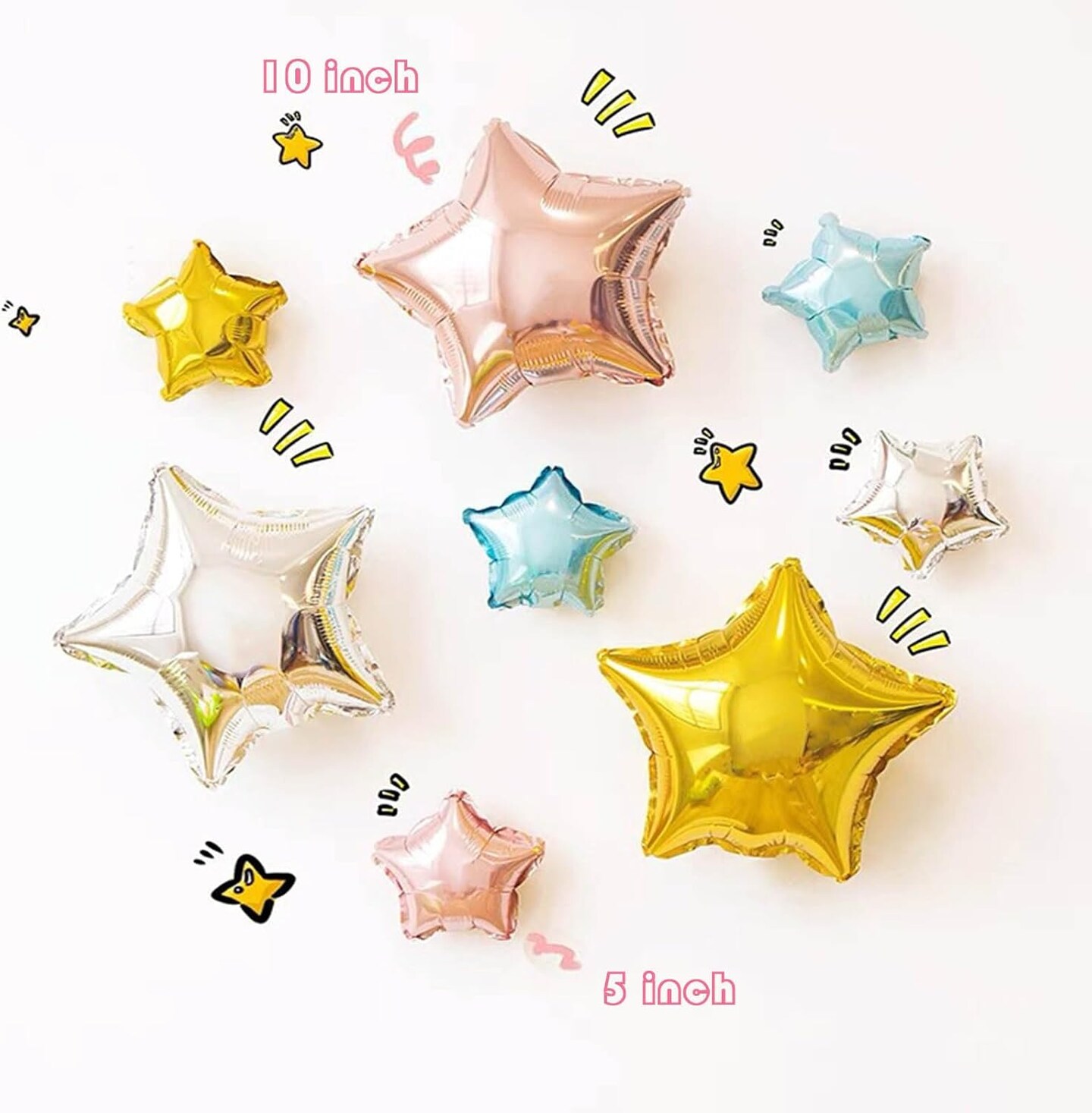 Gold Star Balloons,50 Pieces PSKJATIN 5&#x22; Star Balloons,Small Gold Foil Star Balloon Mylar Balloons for Party Decorations
