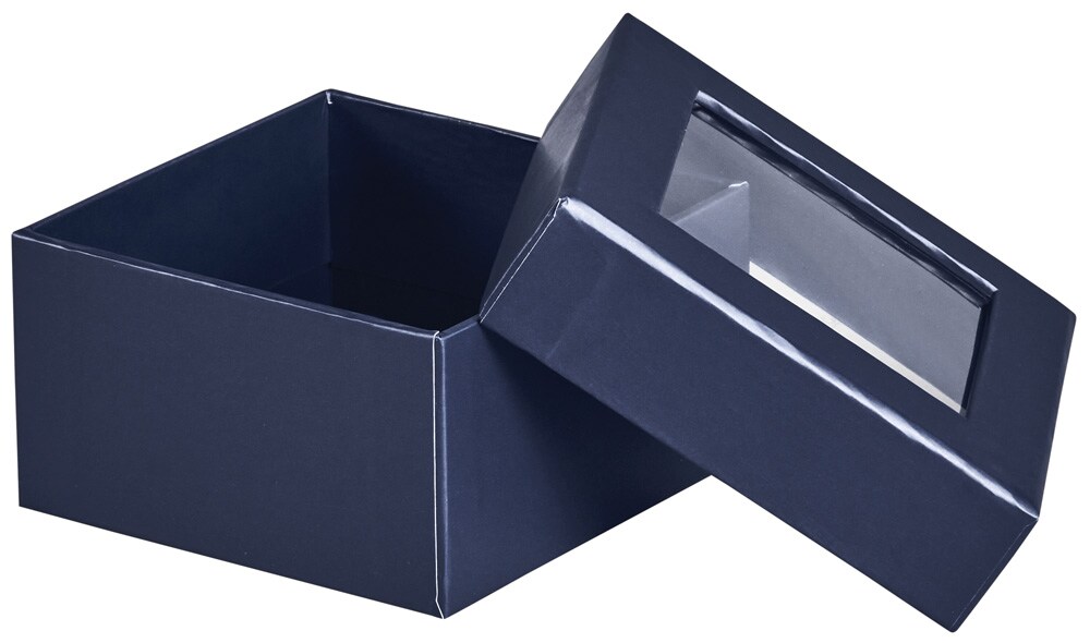 Pack/3: Navy Blue Window - Rigid Gourmet Gift Box - 3-1/2 x 3-1/2 x 2&#x22;