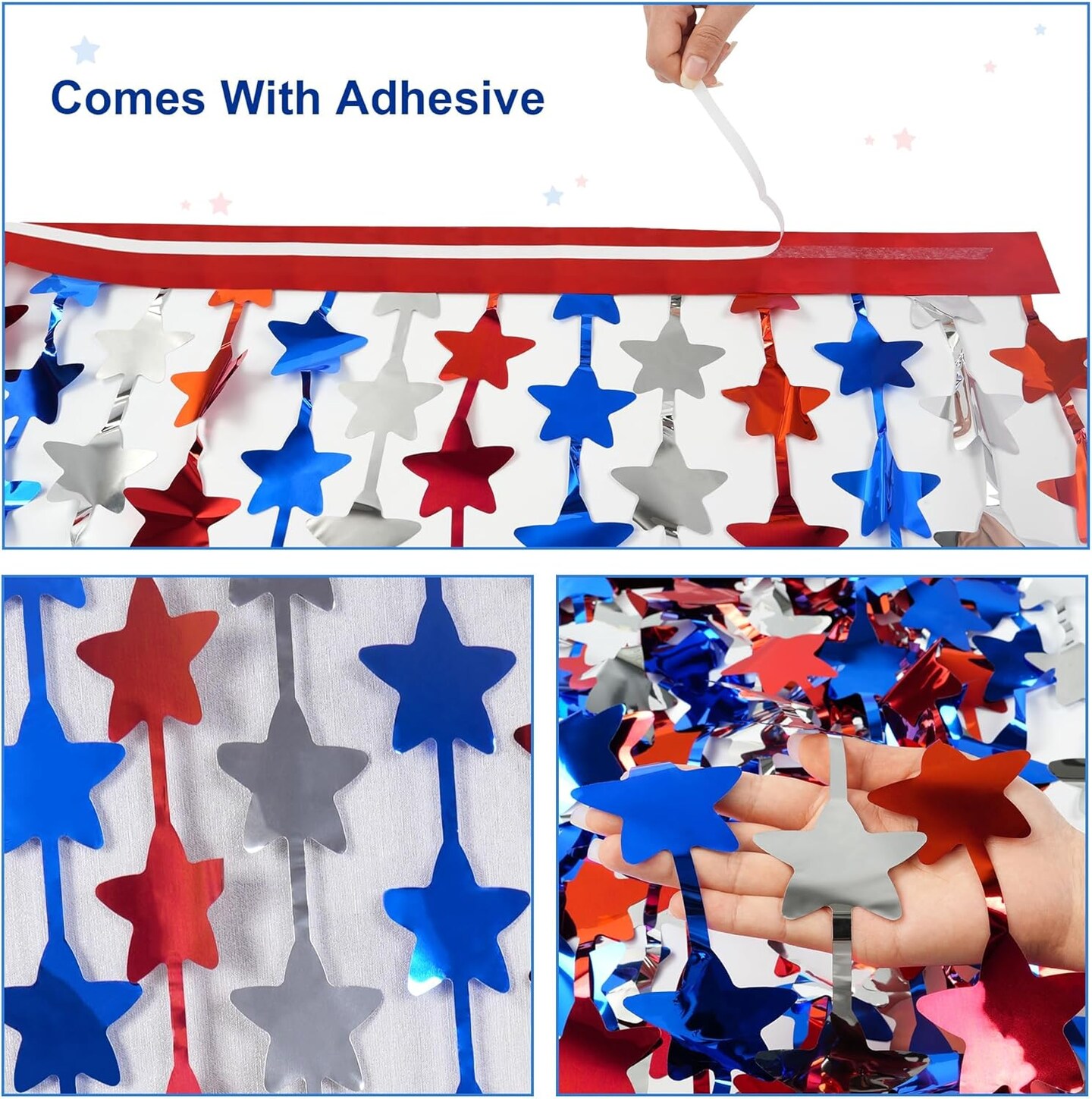 Patriotic Decorations Backdrop,2 Pack Red White and Blue Party Photo Backdrop Patriotic Tinsel Foil Fringe Curtains,Red White and Blue Streamers Tinsel Backdrop Decor for Home,Front Door