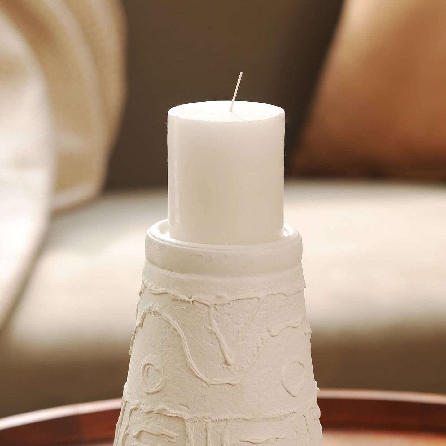 Home D&#xE9;cor Organic Pattern Terracotta Candle Holder (Large)