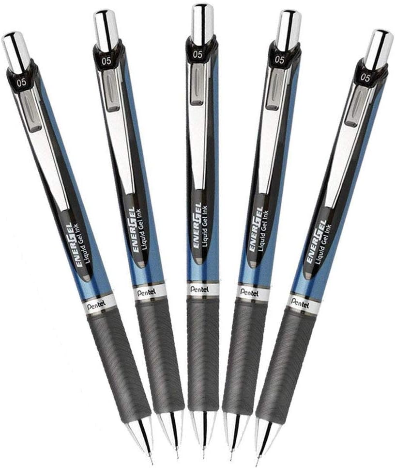 Retractable Liquid Gel Pen 0.5mm Fine Line Needle Tip Black Ink Pack of 5