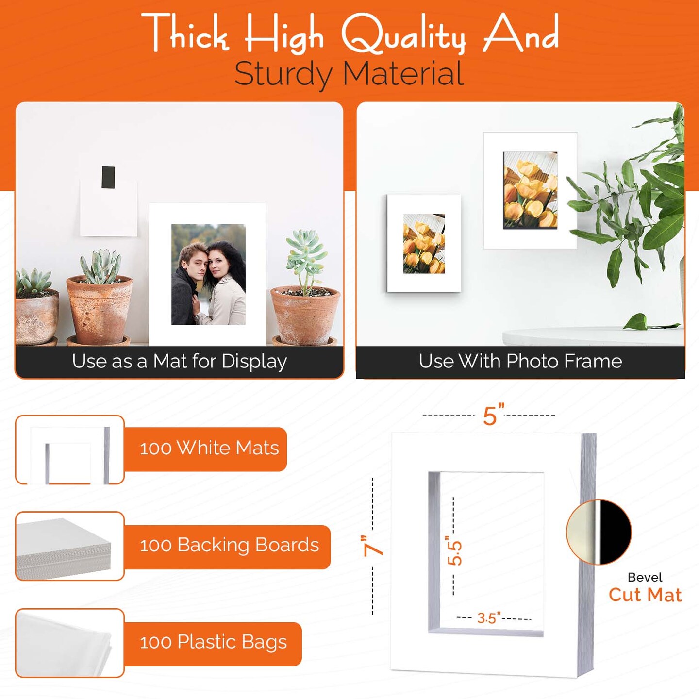 iFrame Pre-Cut White Mats with light Cream Bevel-Cut + Backing Boards + Transparent Clear Plastic Bags