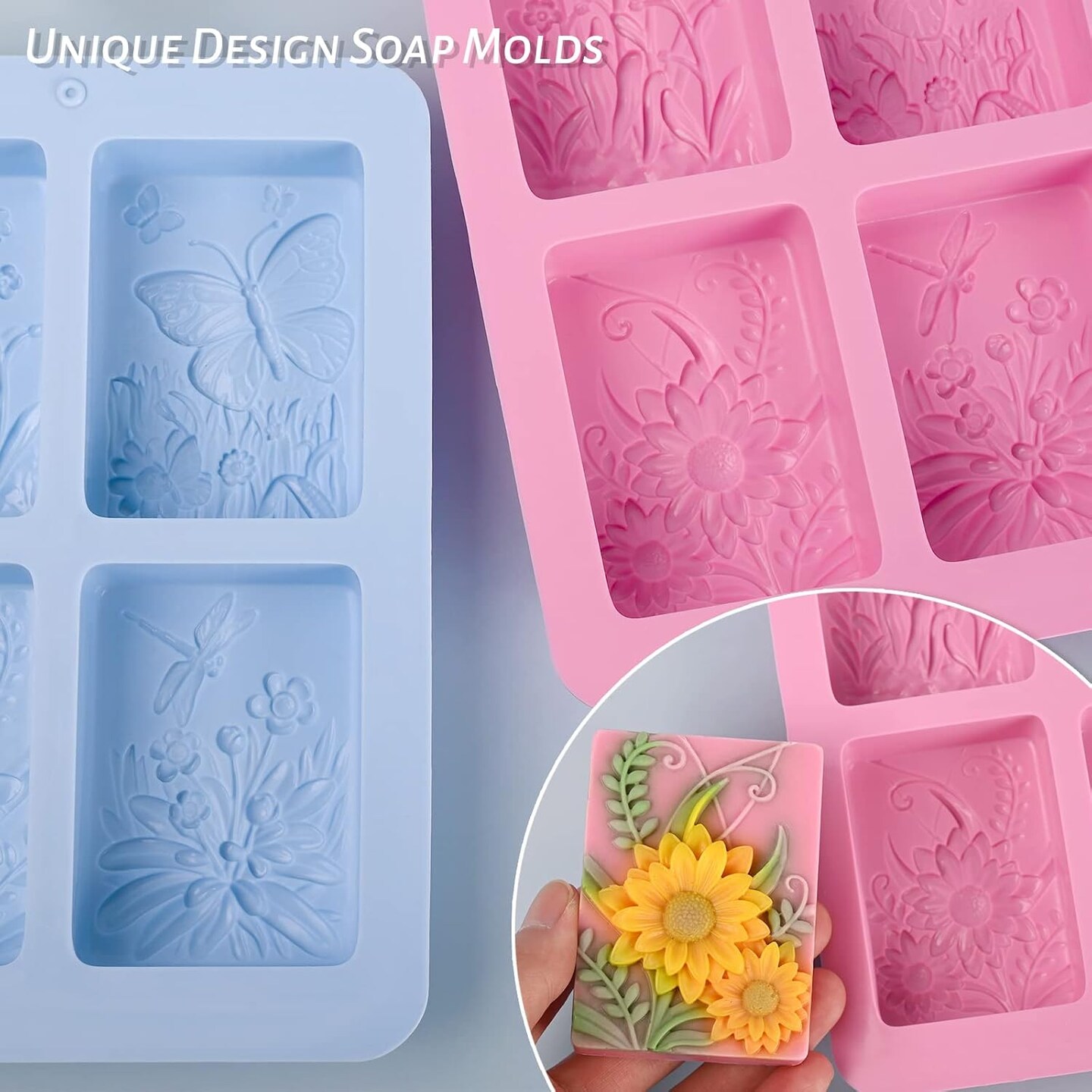 Soap Molds Silicone, 3D Rectangular Insect Flower Silicone Molds for Handmade Craft Soap