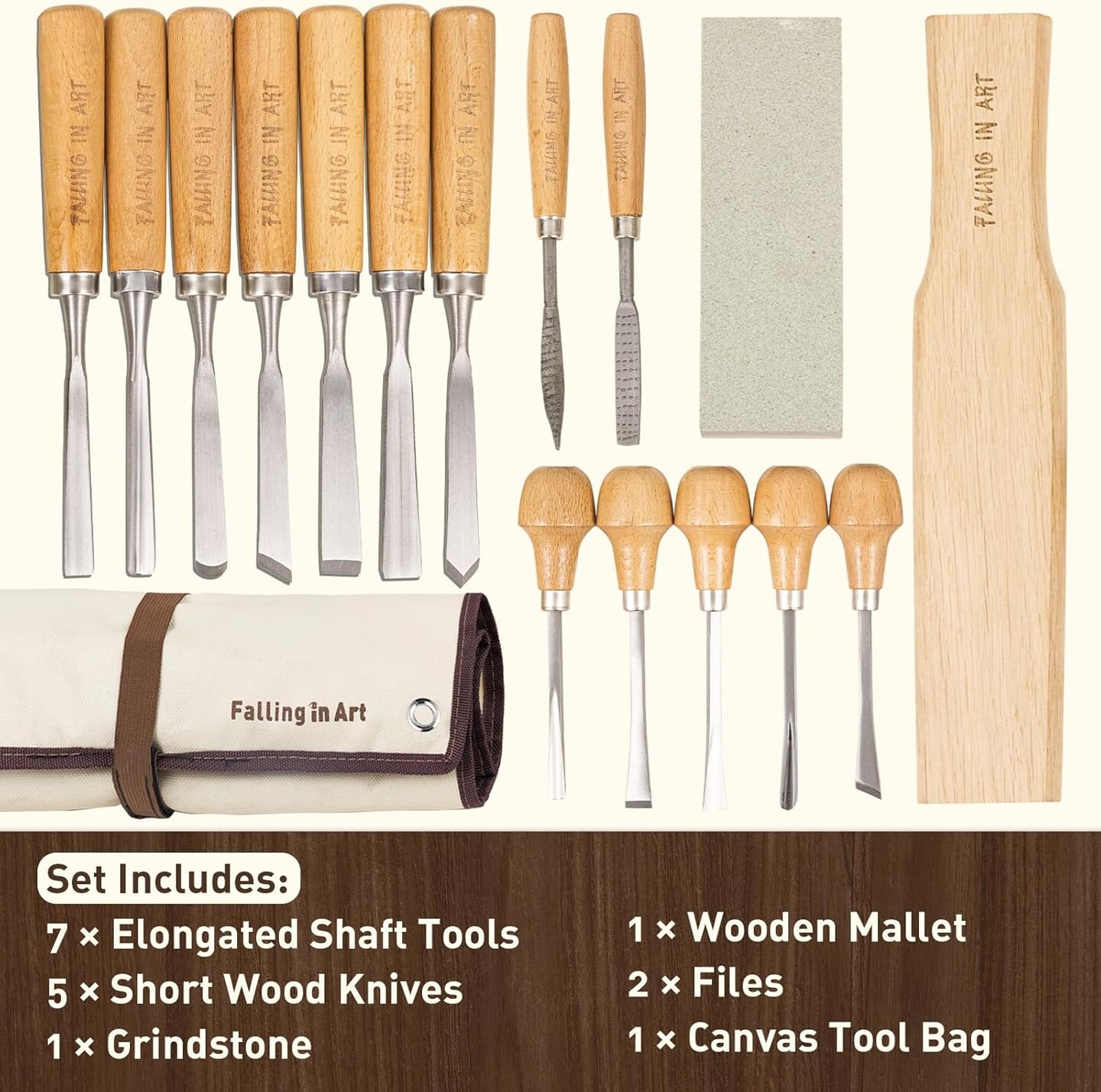 16 Pcs Wood Carving Tools, Professional Carving Knives Chisel Set, Including Sharpening Stone, Mallet and Storage Bag for Wood Carving Projects
