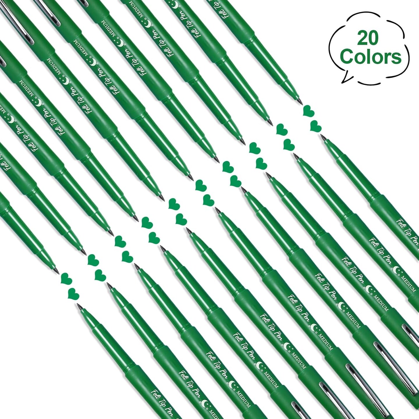 20 Pcs Felt Tip Pens 0.7mm Colored Felt Pens Marker Medium Point Journal Planner for Journaling Writing Note Taking Art Office and School Supplies(Green)