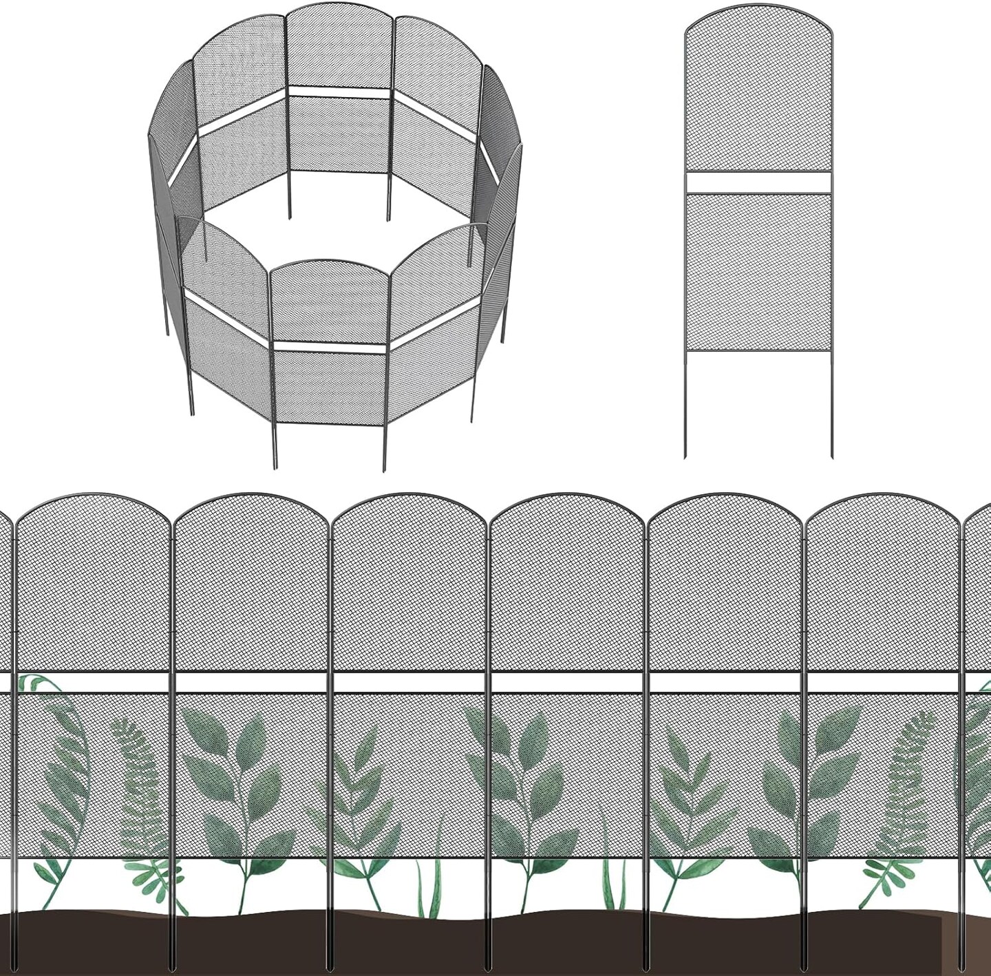 38.5in/98cm H x 10ft/3m L Expandable Metal Mesh Garden Fence (10-Pack) - Rustproof Arched Decorative Panels for Yard, Patio, Flower Beds &#x26; Small Animal Barrier