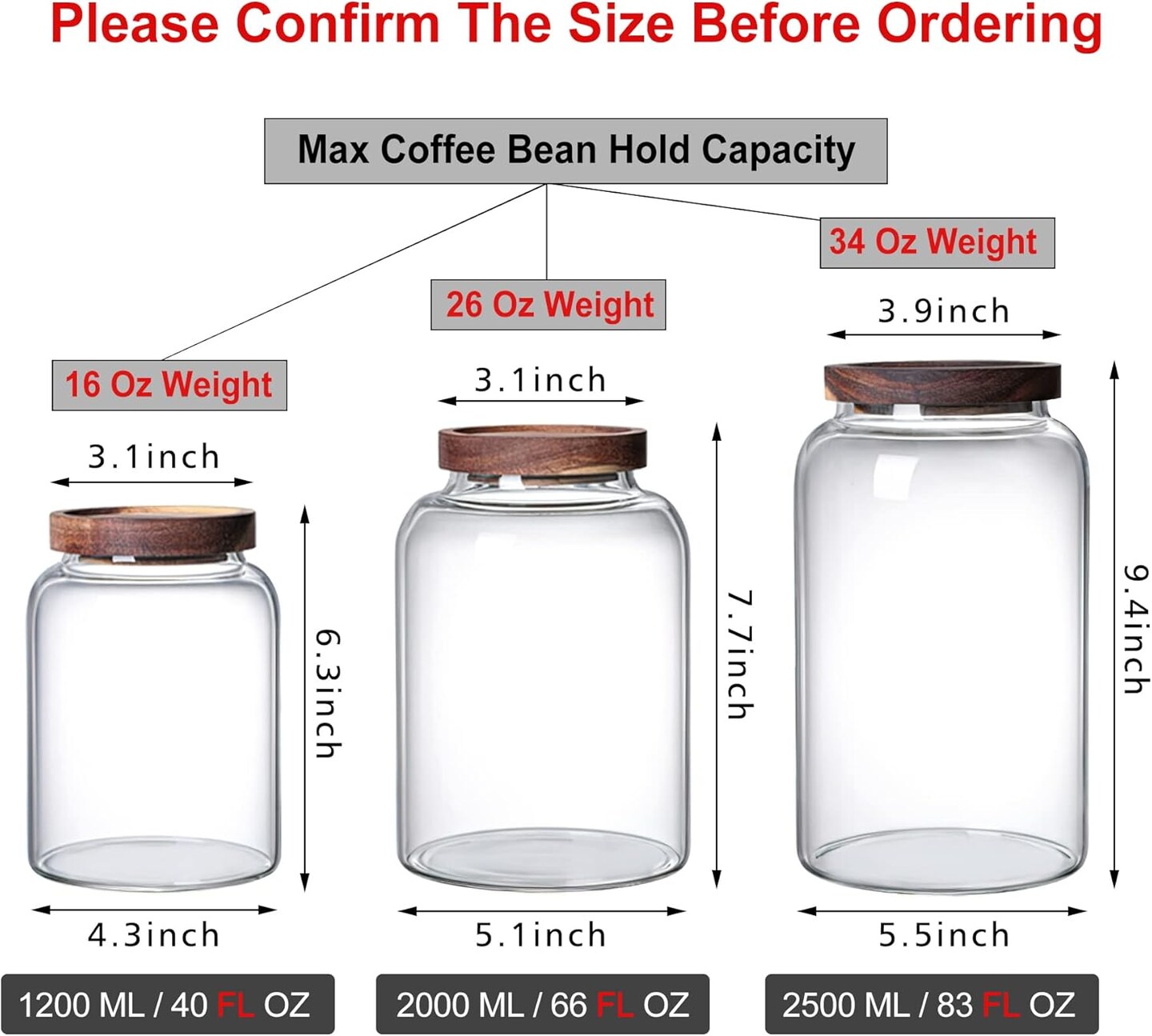1200ML 40FL Oz Glass Storage Container with Wood Lid Large Decorative Organizer Bottle Canister Pantry Jar with Air Tight Wooden Lid for Food Coffee Candy Cereal Rice Flour Pop Spaghetti