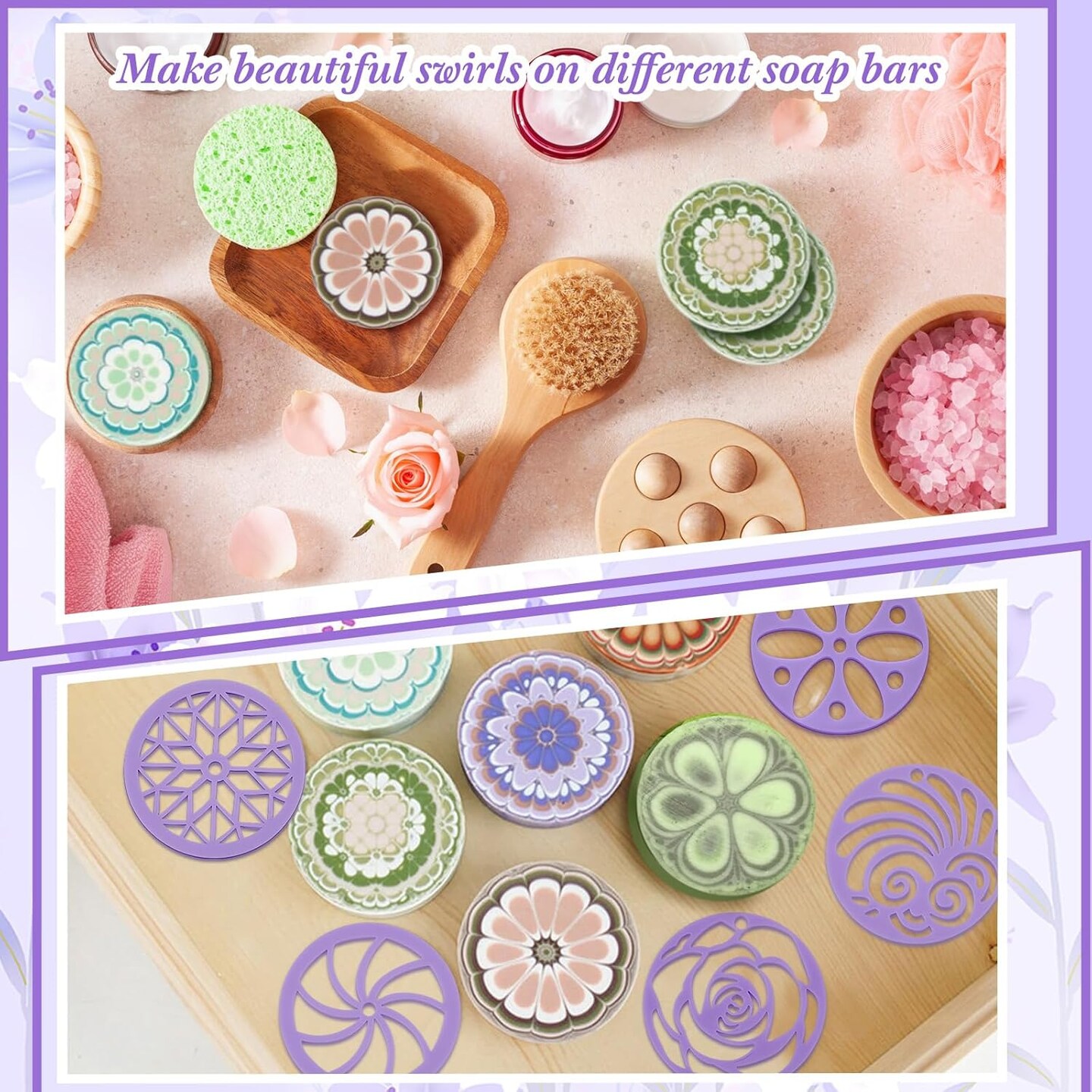 16 Pcs Soap Kaleidoscope Pull Through Mold Big Silicone Tube Column Mold Embed Molds Making Supplies with 14 Flower Templates Swirl Tool 11.8&#x27;&#x27; Stick for DIY Soap
