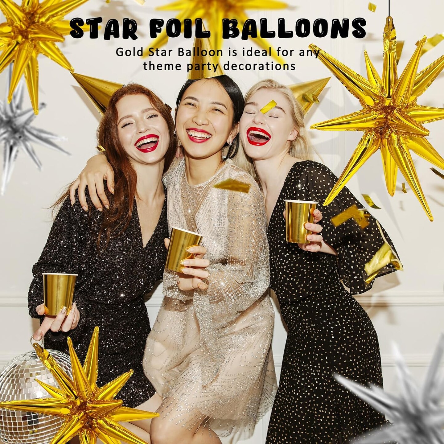 9 Pcs Gold Star Foil Balloons, Huge 4D Explosion Star Aluminum Foil Mylar Balloons, 22 inch Gold star Balloon for Birthday