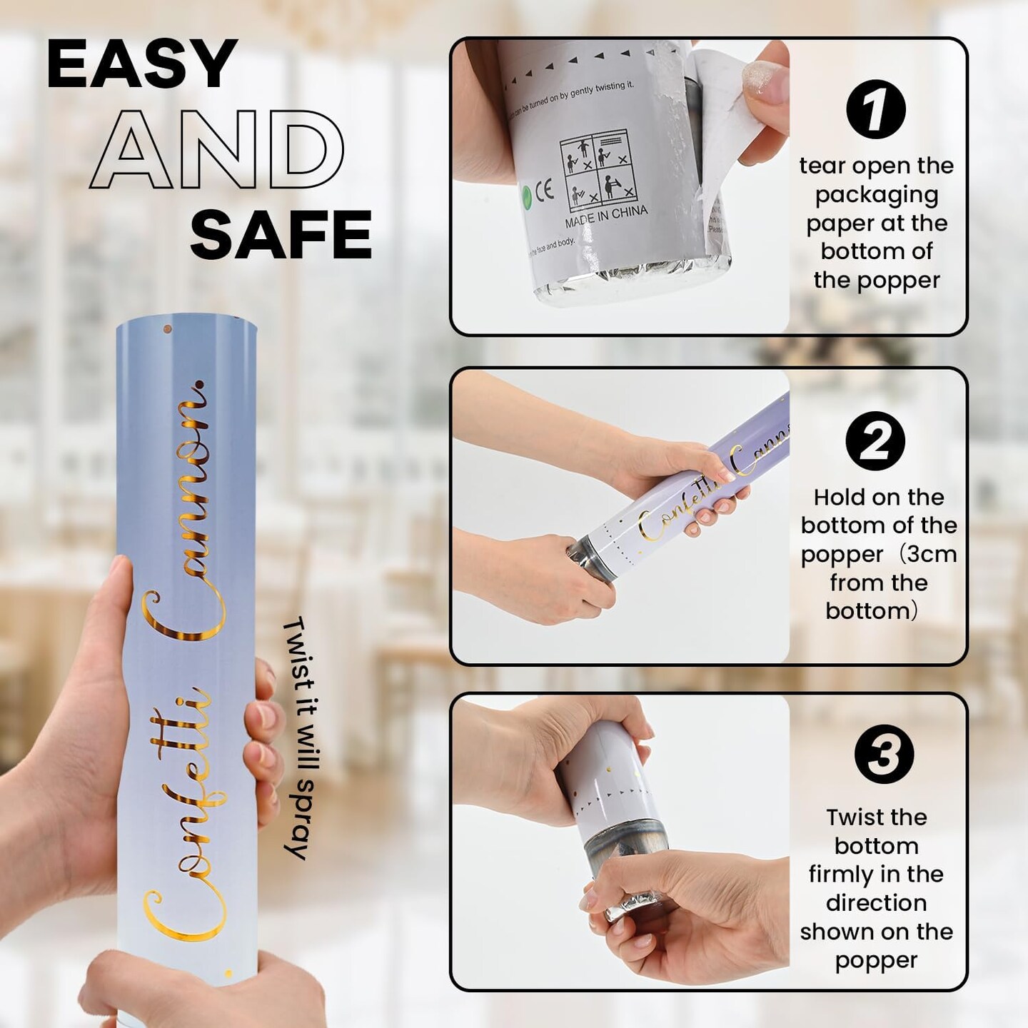 12PCS White Biodegradable Confetti Cannons 12" – Party Poppers for Weddings & Celebrations