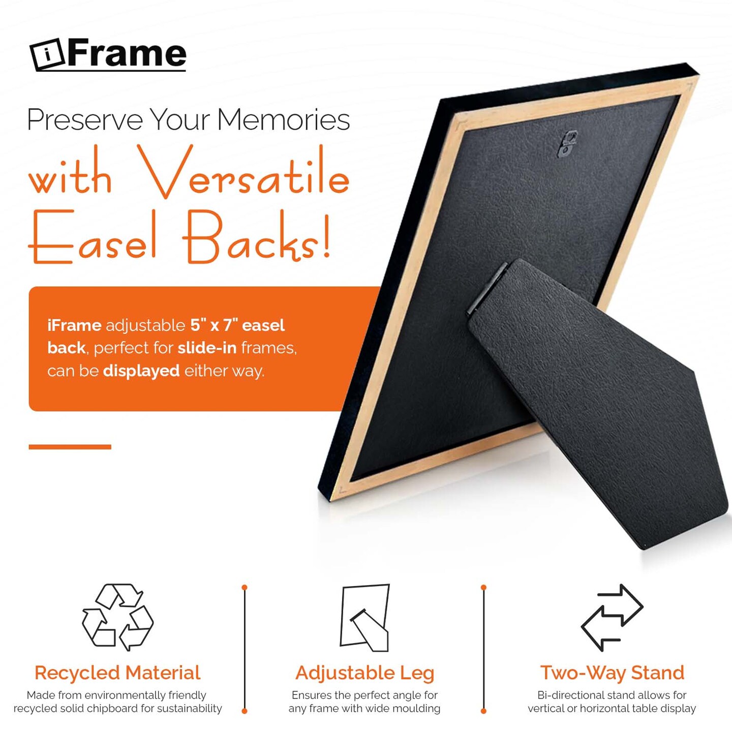 Adjustable DIY Easel Backs | Solid Black Cardboard Back | Fits Most Photo Frames | USA Designed and Made
