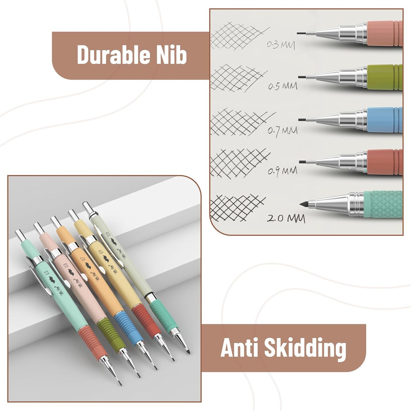 Mechanical Pencil Set, 5 Sizes, 0.3, 0.5, 0.7, 0.9, 2mm, Anti Skidding Grip Cute Mechanical Pencils, Sketching Pencils, Aesthetic Mechanical Pencils, Pastel Mechanical Pencils