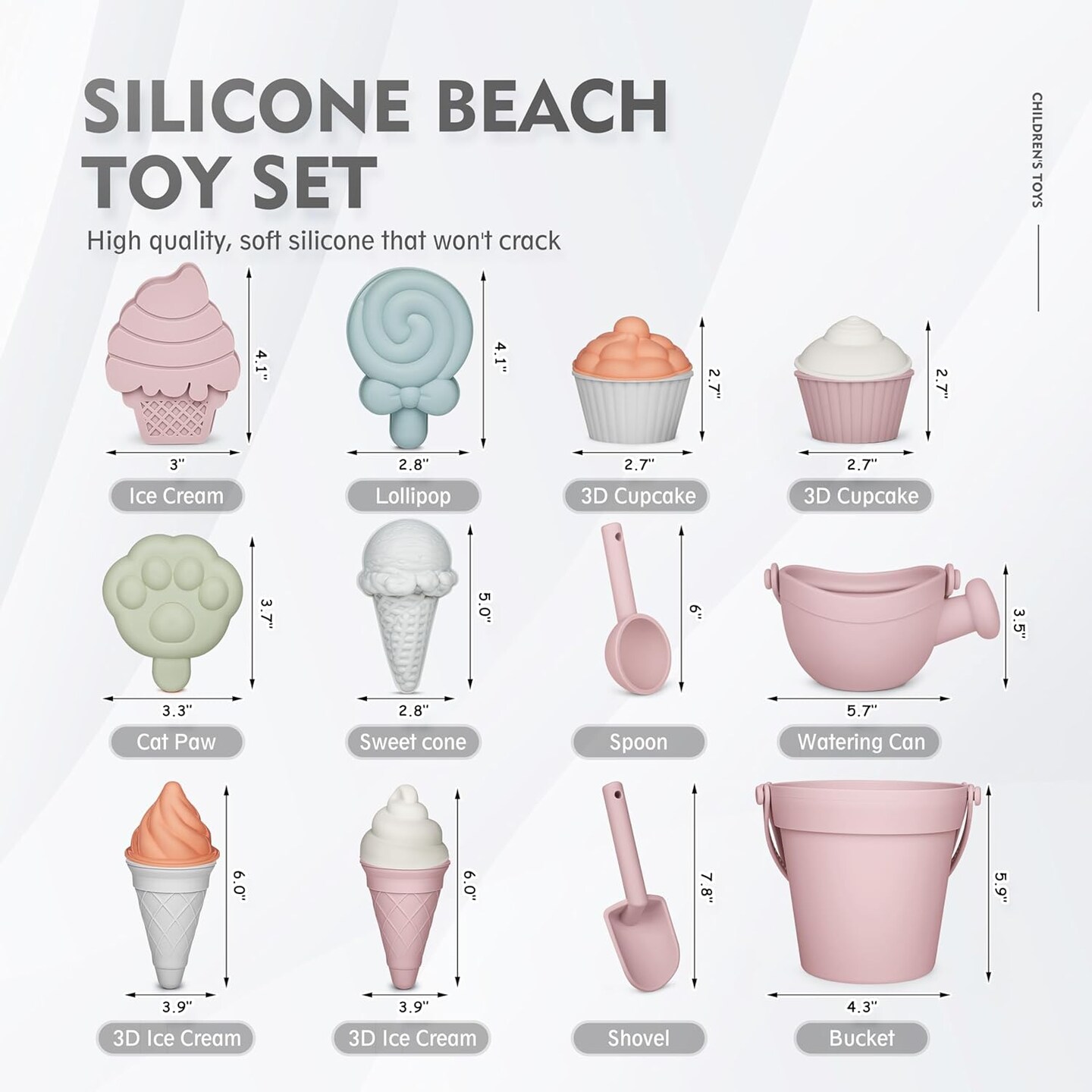 17Pcs Summer Silicone Beach Toys,Modern Baby Beach Toys,Travel Friendly Beach Set,Silicone Bucket, Watering Can, Shovel, 12 Sand Molds, Beach Bag,Silicone Sand Toys for Toddlers, Kids (Pink)