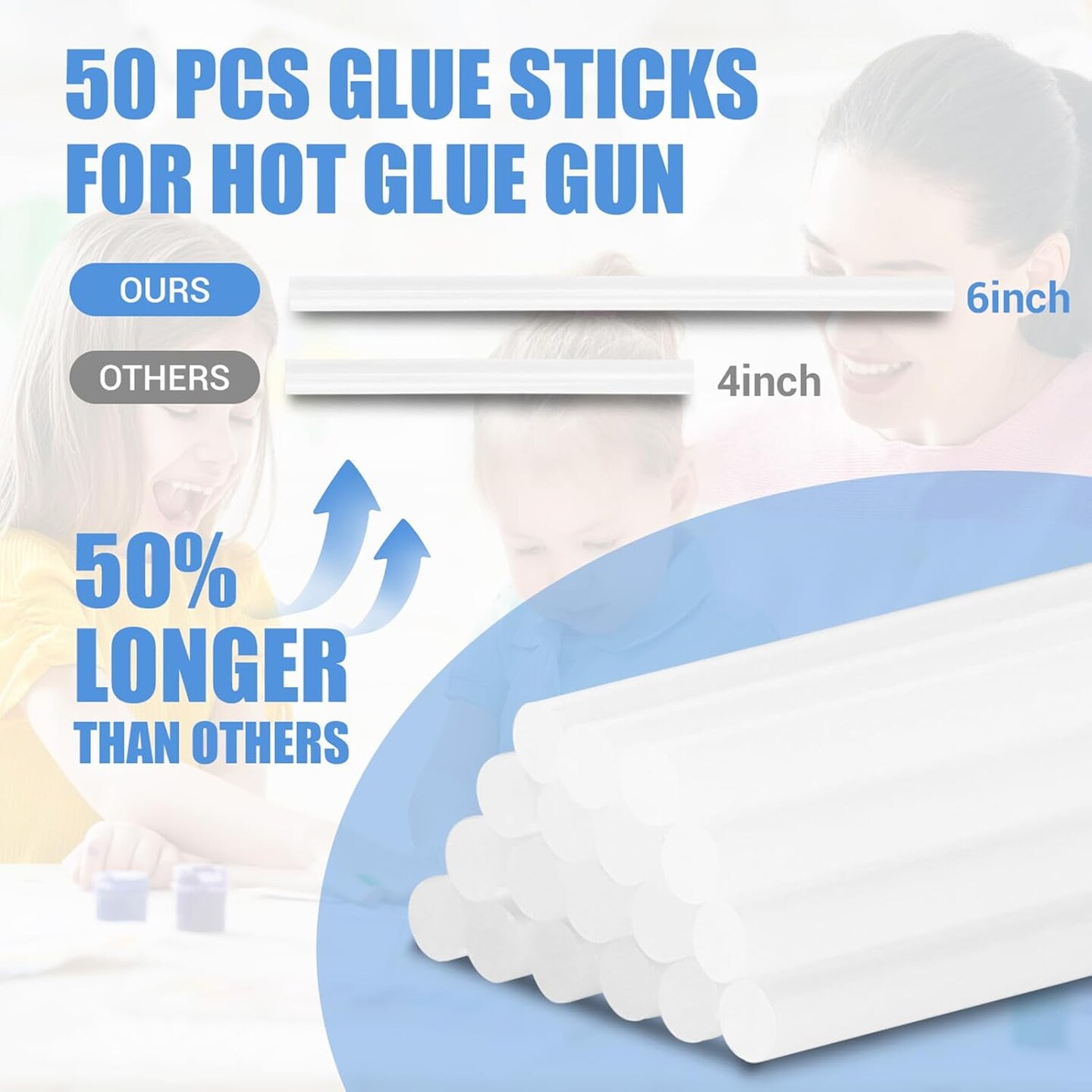 Hot Glue Sticks, Mini Size, 6&#x22; Long x .27&#x22; Diameter, 50 Count, Clear, for Kids Adults DIY Art Craft Gluing Repairing Sealing Festival Home Decoration