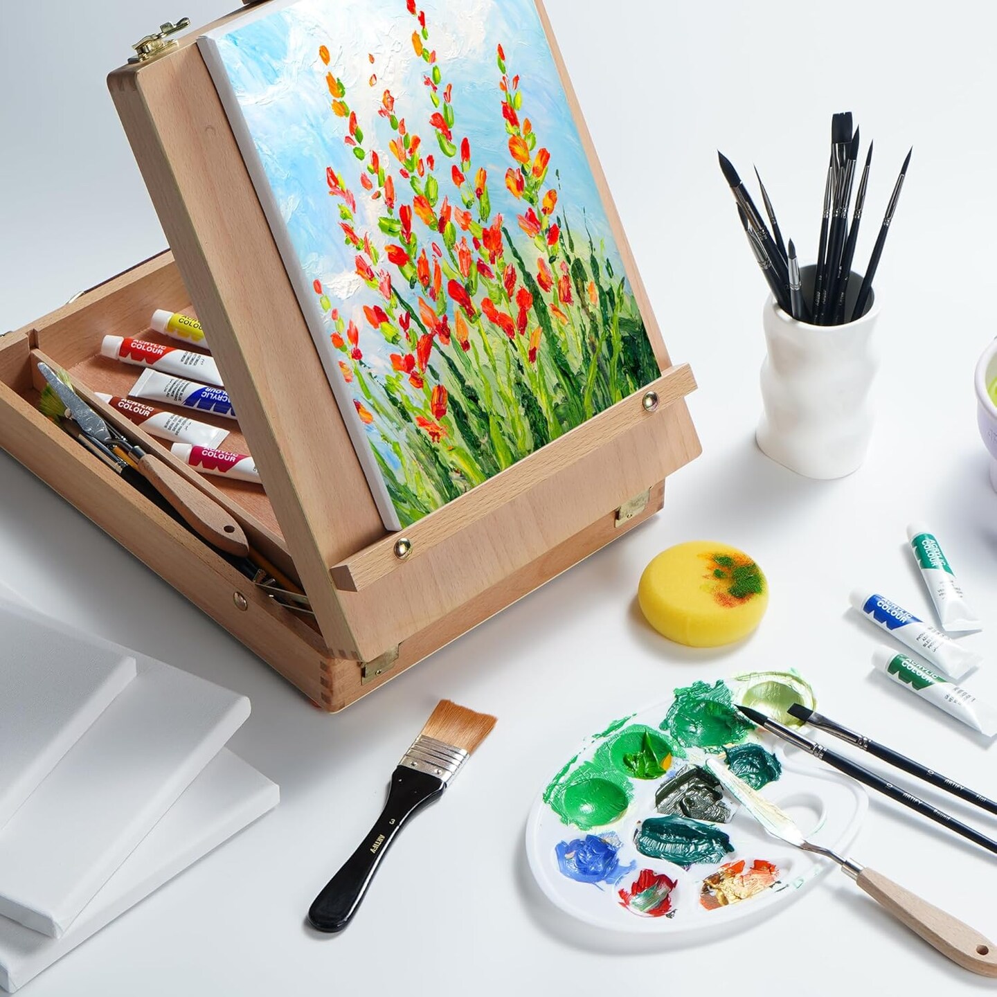 ARTIFY Art Supplies Kit, Tabletop Easel Set with 12 Acrylic Paints, 13 Paint Brushes, 4 Canvas Boards, 2 Palette Knives & Plastic Palette, Gift for Kids, Artists & Adults