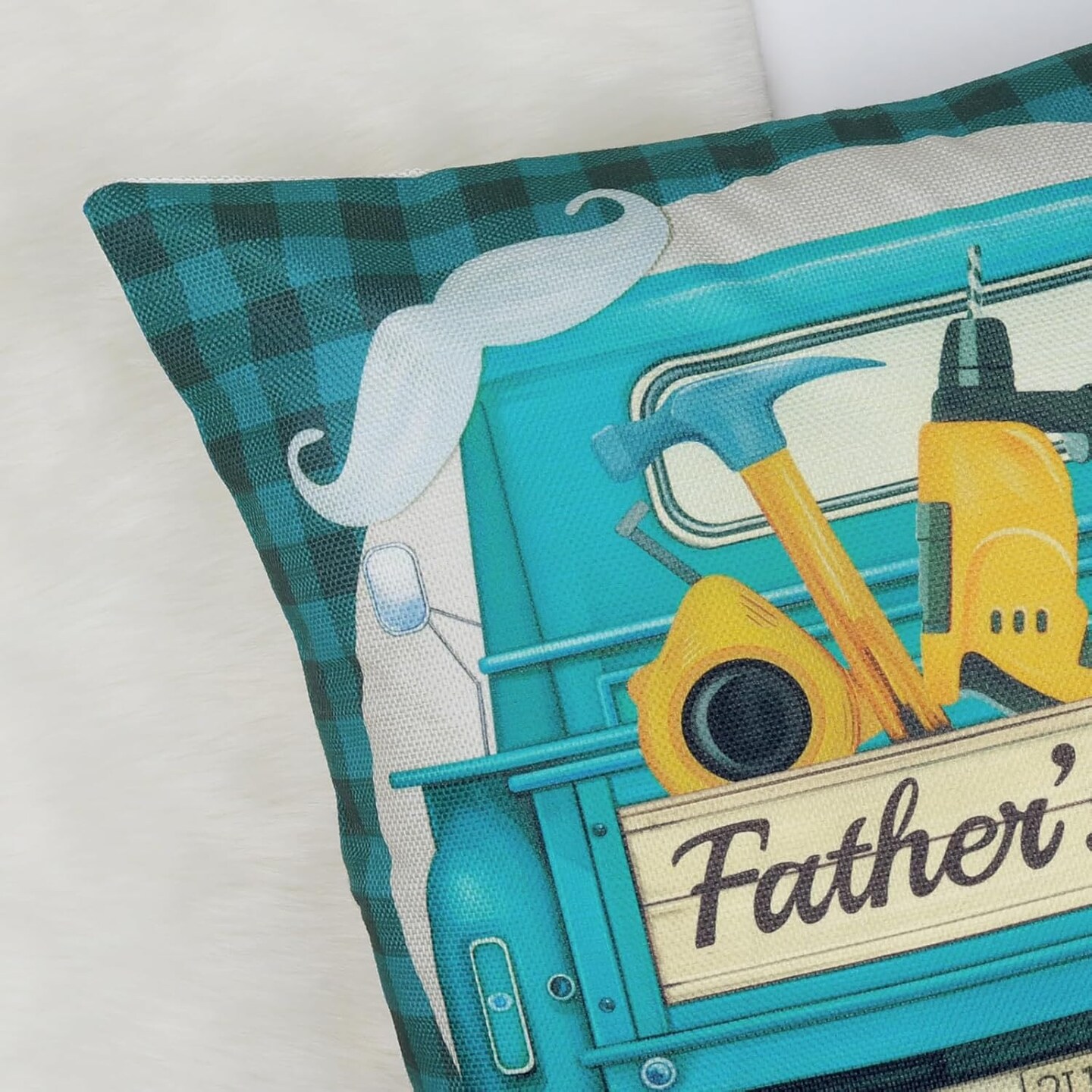 Father&#x27;s Day Throw Pillow Covers 18 x 18 Inch Moustache Vintage Car Daddy is My Hero Navy Blue Decorative Pillow Cases for Papa Grandpa Birthday Home Decor Set of 4