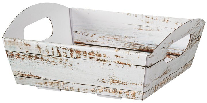Pack/6: Distressed White Wood Presentation Trays - 8-1/4 x 7-1/2 x 2-1/2"