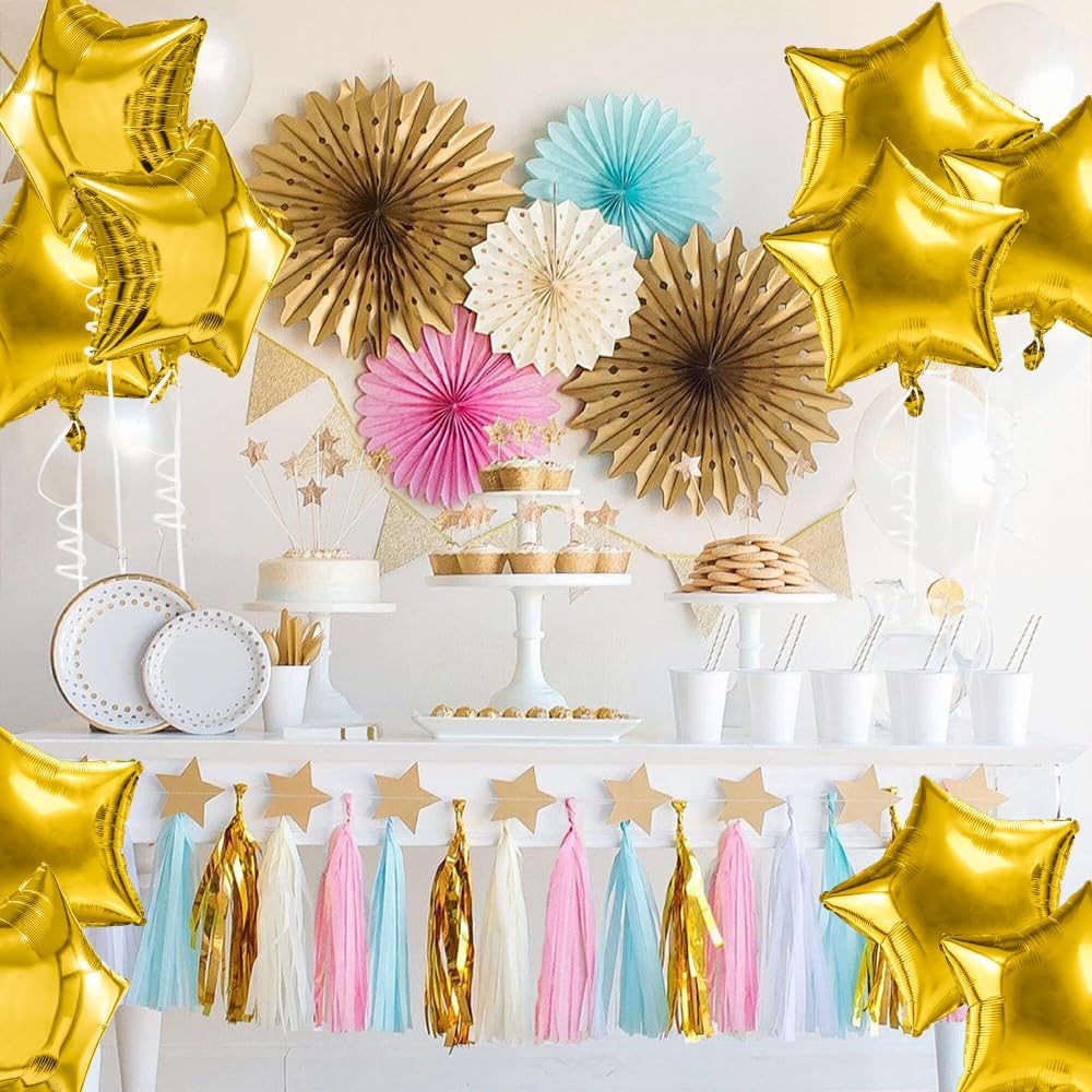 Star Balloons, 18 Inch Foil Balloons, 10 PCS Star Balloons Foil, Gold Star Foil Balloons Set Mylar Balloons Gold Balloons Star for Birthday Party Anniversary Wedding Baby Shower New Year Decorations