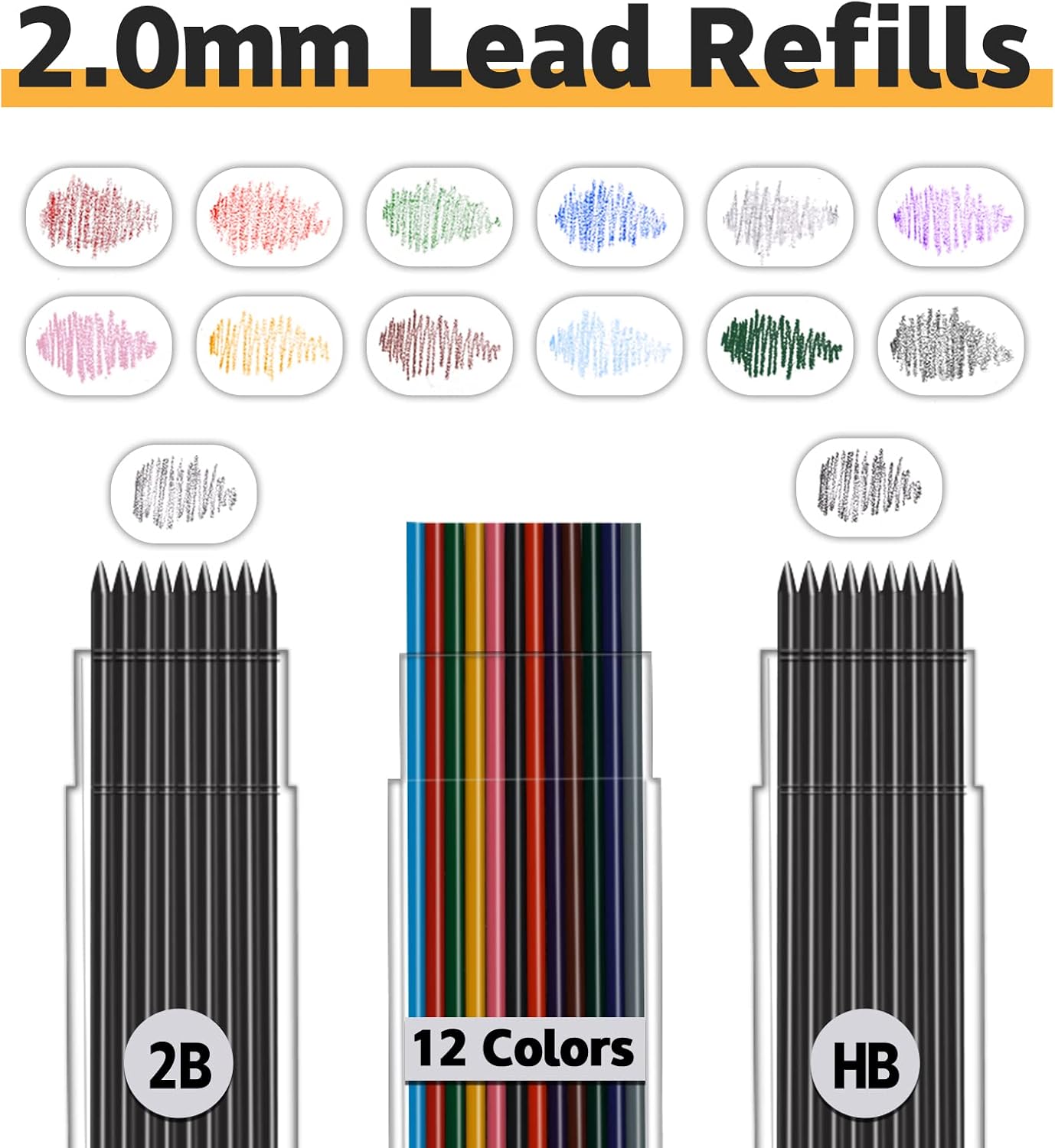 22 Pcs 2.0 mm Mechanical Pencils Set, 8 Pcs Lead Pencils with 10 Case Lead Refills 2B, HB Black &#x26; Colors, 2 Pcs Erasers and 2 Pcs Sharpeners for Drawing, Sketching and Drafting