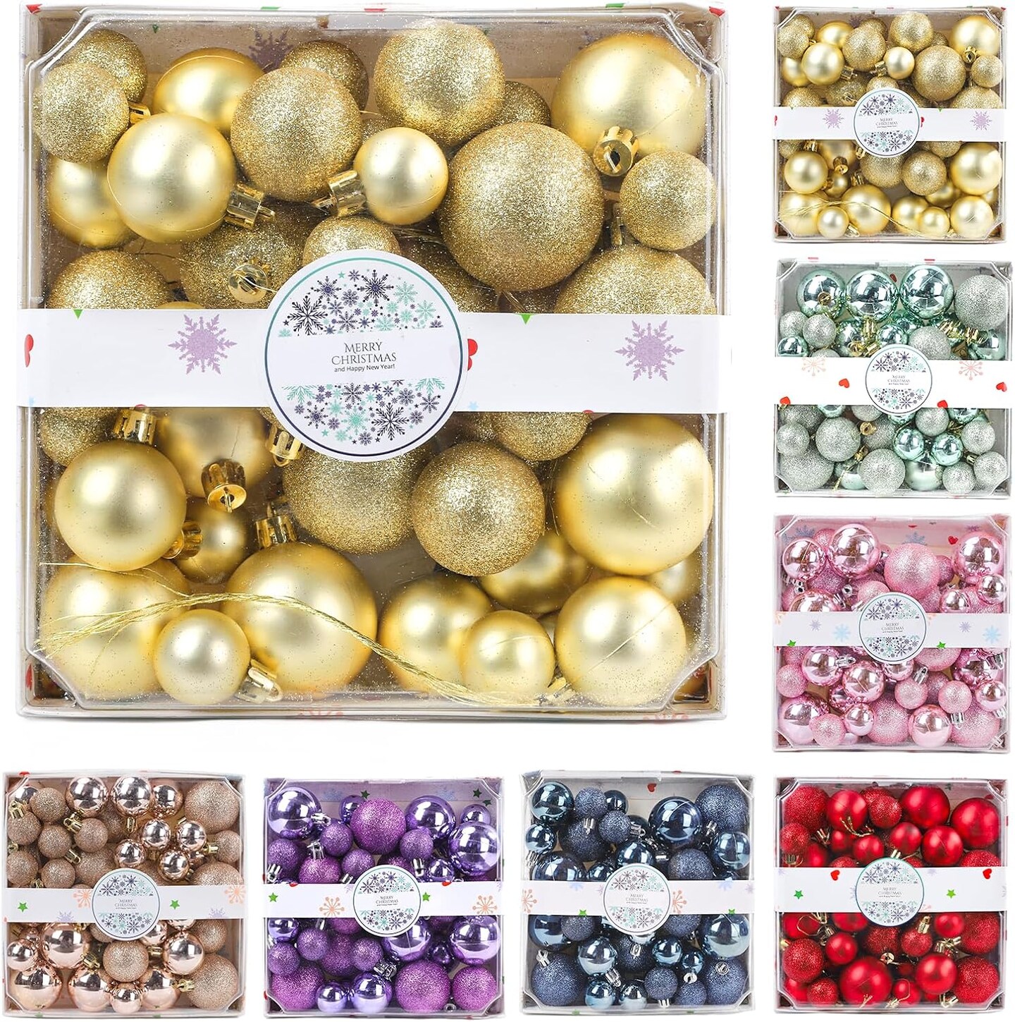 44Pcs Christmas Ball Gold Christmas Ornaments Set for Garden, Backyard, Holiday, Wedding, Party Decorations Shatterproof Christmas Decorations Ornaments Bulk Balls (10pcs 2&#x201D;, 14pcs 1.57&#x201D;, 20pcs 1.18&#x201D;)