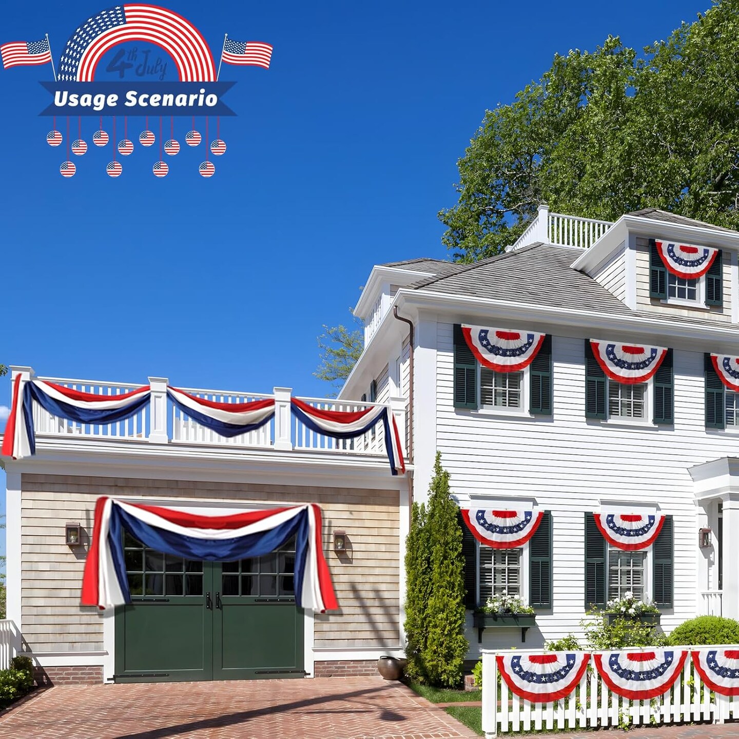 American Patriotic Bunting Flags,Red White and Blue Banner for 4th of July Decorations