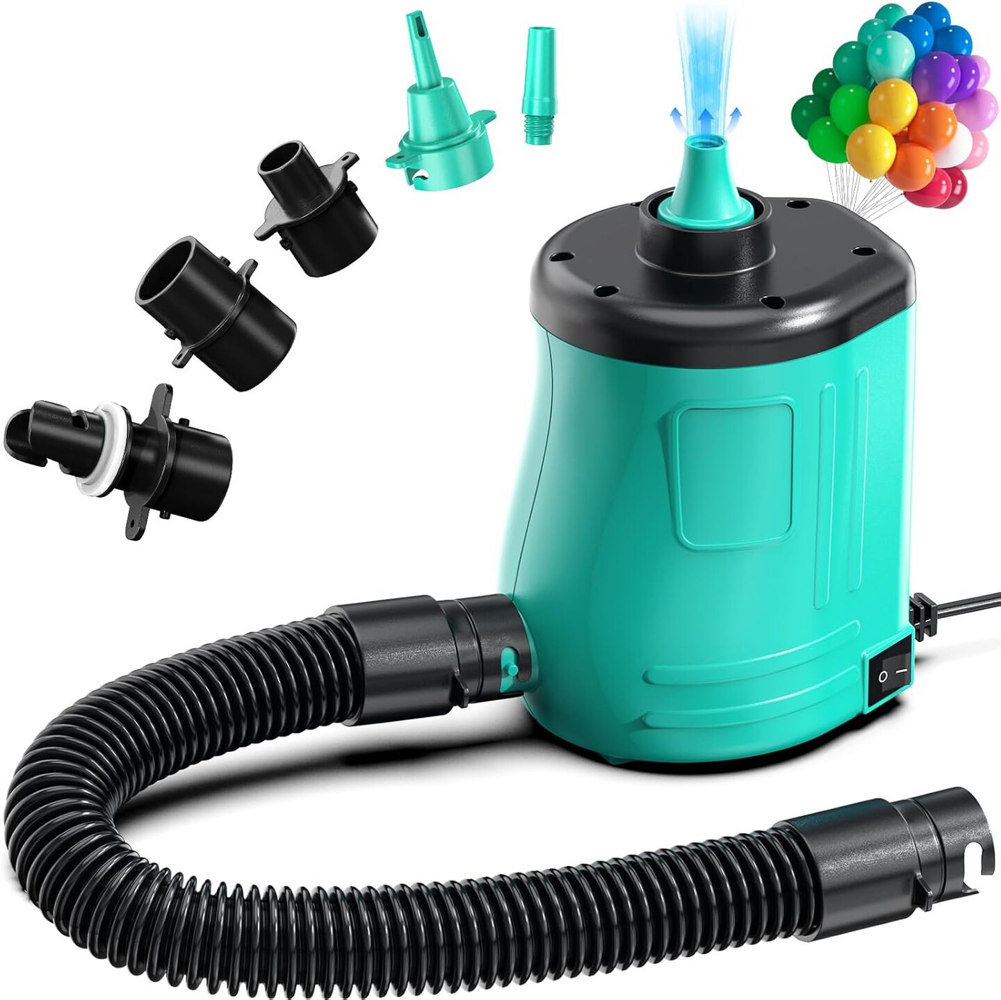 Electric Air Pump for Inflatables Toys Balloon: 3-in-1 Balloon Pump 400W 2.0 PSI High-Power Quick Inflator Deflator for Air Mattress Beds, Pool Float Raft, Wedding Party Decoration - Green