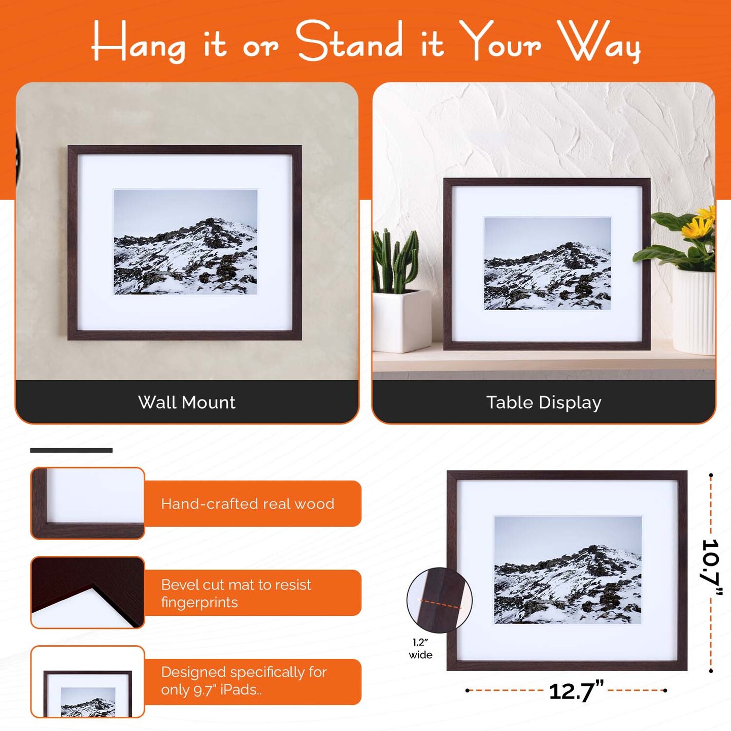 iFrame iPad Frame | Turn Your iPad Into A Beautiful Interactive Digital Picture Frame | Perfect at Home Or Work | Includes Table Stand and Wall Mount for All 9.7&#x201D; iPads
