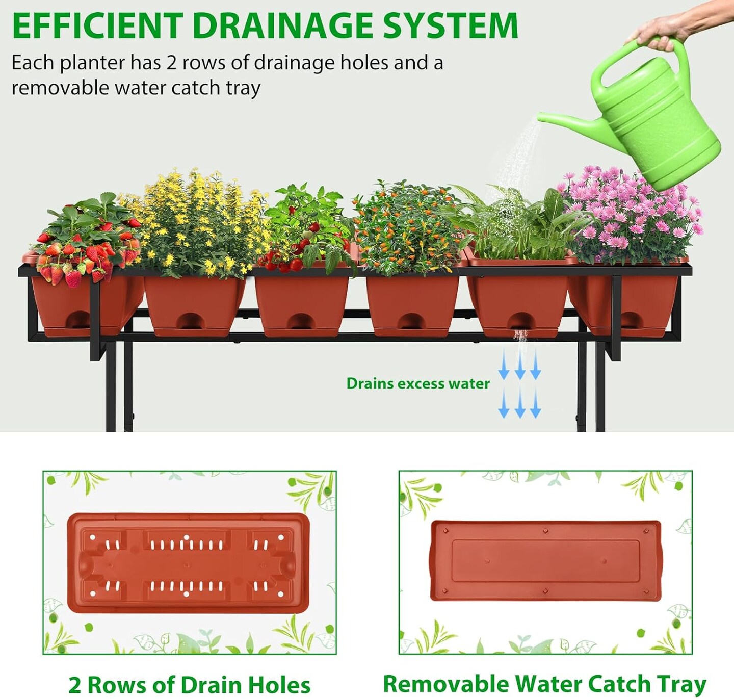 Black Raised Garden Bed with Wheels &#x26; Storage Shelf - 43x17x29in/109x43x74cm Elevated Planter Box, 6 Individual Planters for Vegetables, Herbs, Flowers (Outdoor/Indoor)