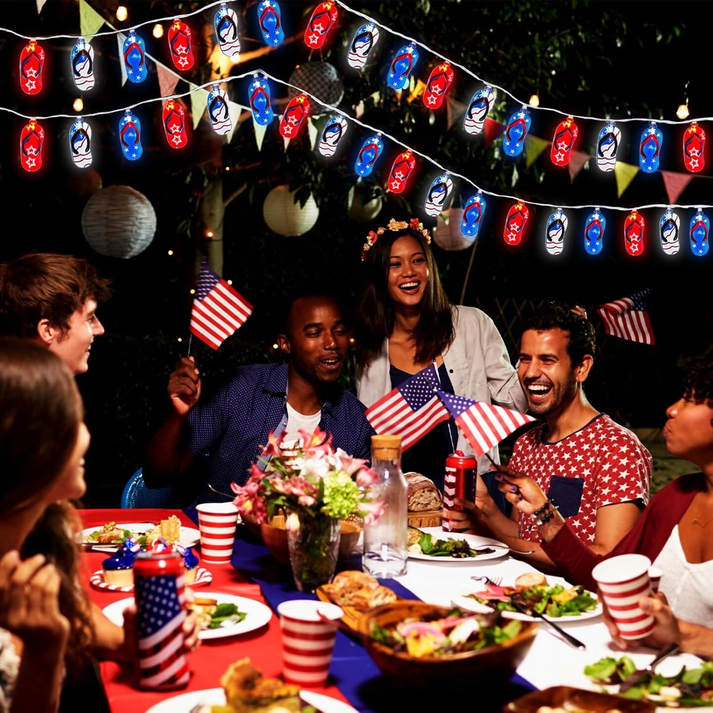 8.5ft Red White Blue American Flag String Lights, Patriotic Decor