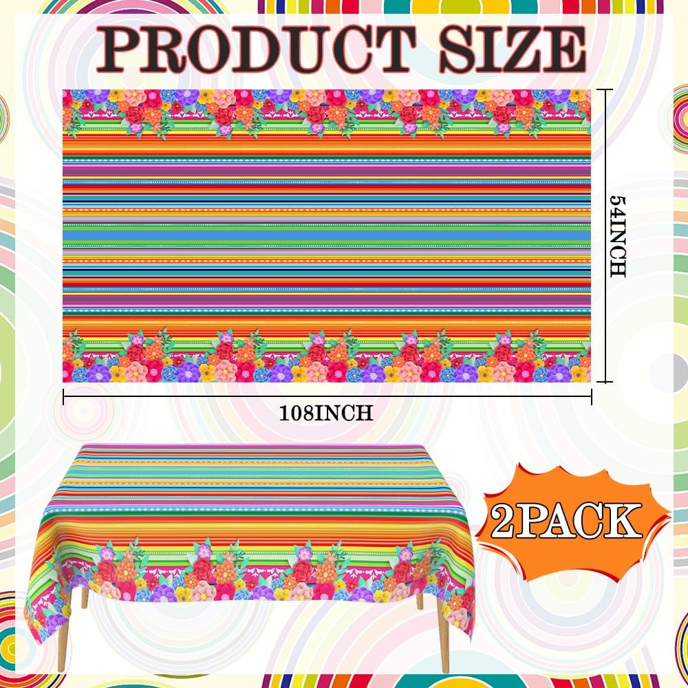 Mexican Fiesta Party Decorations, 2 PCS Plastic Rectangle Mexican Flowers Tablecloth Disposable, Cinco De Mayo Tablecloths Mexican Flowers Decorations Party Supplies Favors Table Cloths Covers Decor