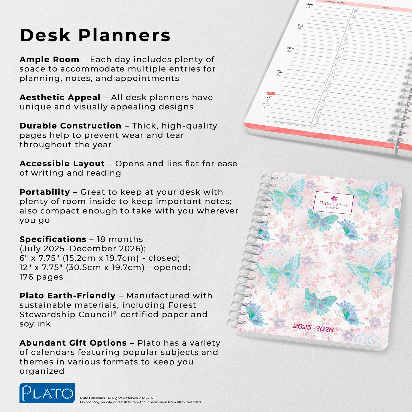 House of Turnowsky | 2026 6 x 7.75 Inch 18 Months Weekly Desk Planner | Foil Stamped Cover | July 2025 - December 2026