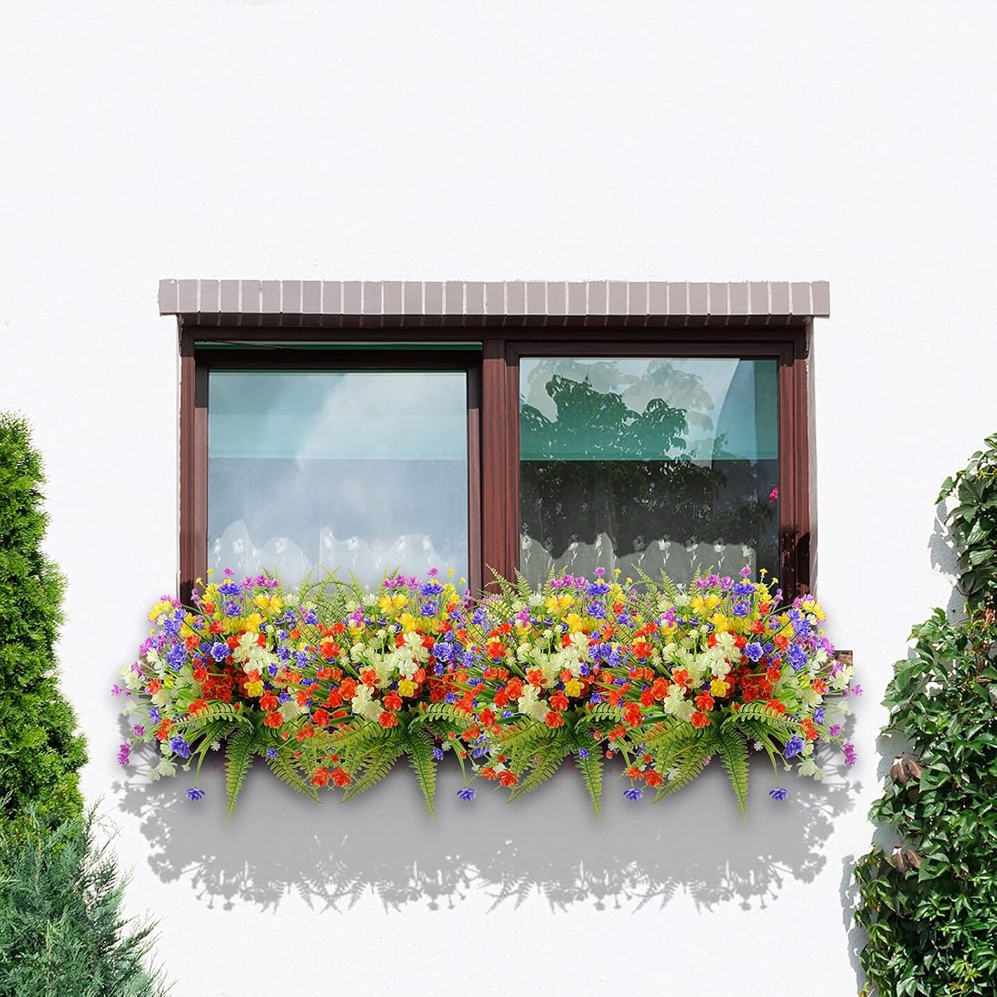 12 Bundles Summer Potted Plants Artificial Flowers for Outdoor UV Resistant Plastic Plants Fake Flowers