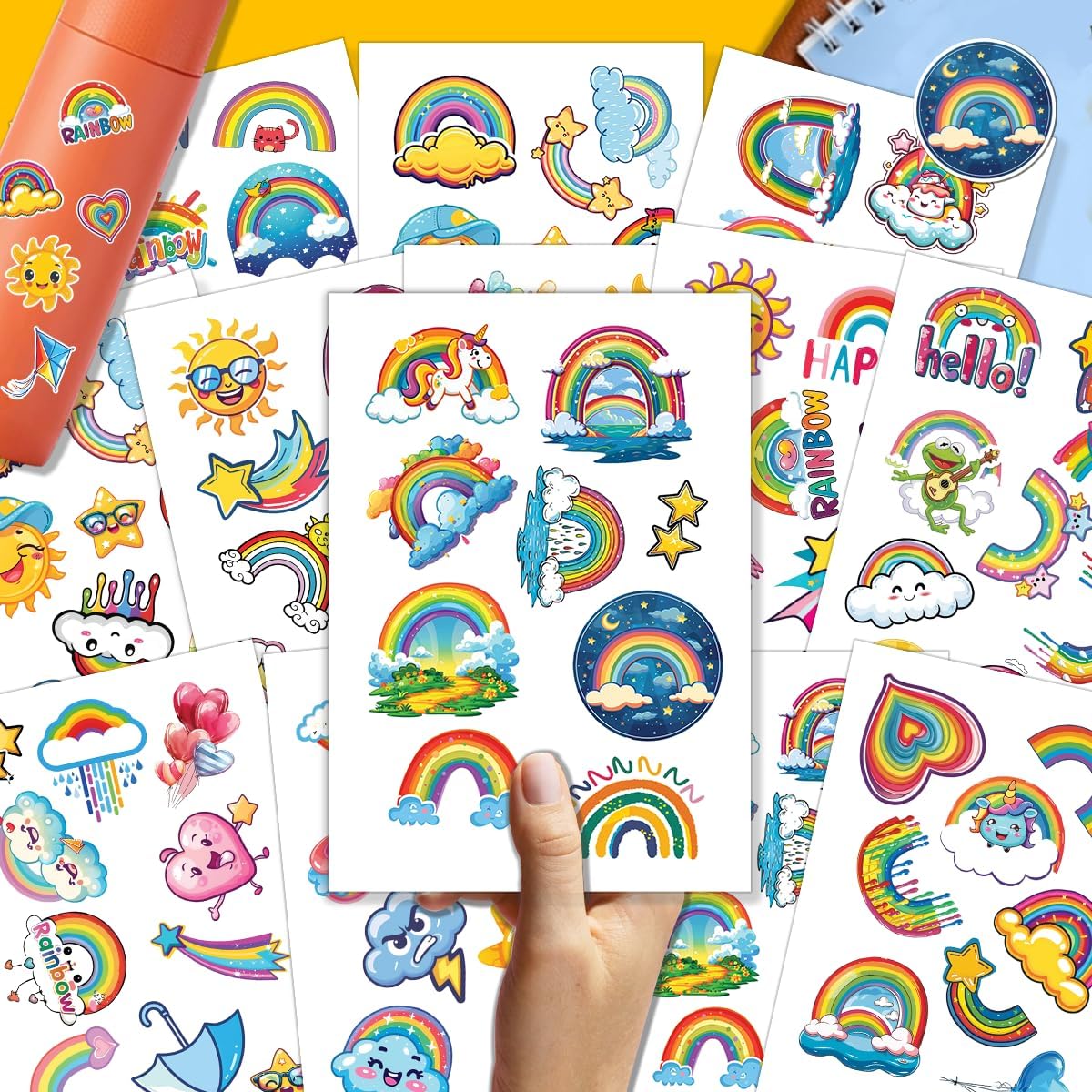 100Pcs Rainbow Stickers for Kids, Rainbow Themed Party Favors Waterproof Decals for Water Bottles Laptop Luggage Computer Scrapbooking Teens Adults Girls Kids Funny Birthday Decorations