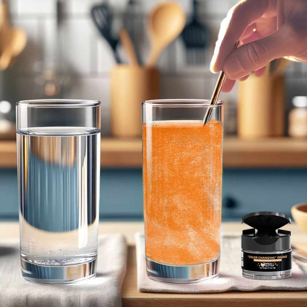 Brew Glitter - Orange Color Changing Edible Drink Glitter (4g, Mini Spray Pump) for Beer, Cocktails and Beverages