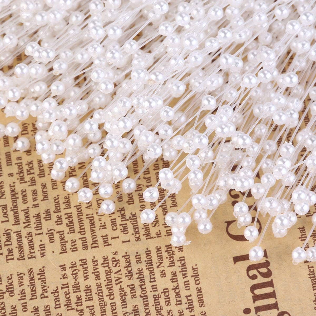 100 Stems Pearl Sticks Beading on Wire Stems for DIY Garland Bridal Wedding Pearl Bouquet Home Party Decor Craft (Golden)