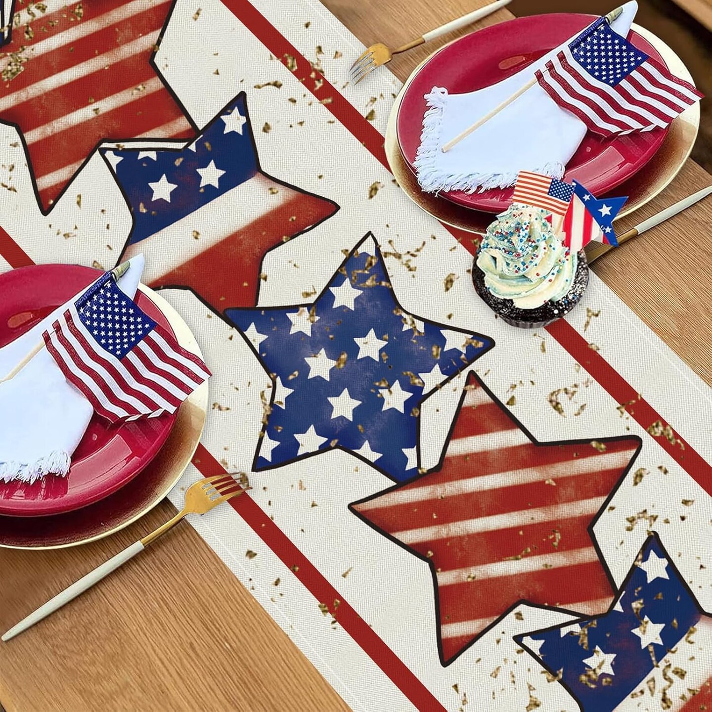 4th of July Table Runner America Flag Stars Stripe Patriotic Table Runners Memorial Day Independence Day Vintage Kitchen Dining Home Party Decor Supply 13x72 Inch