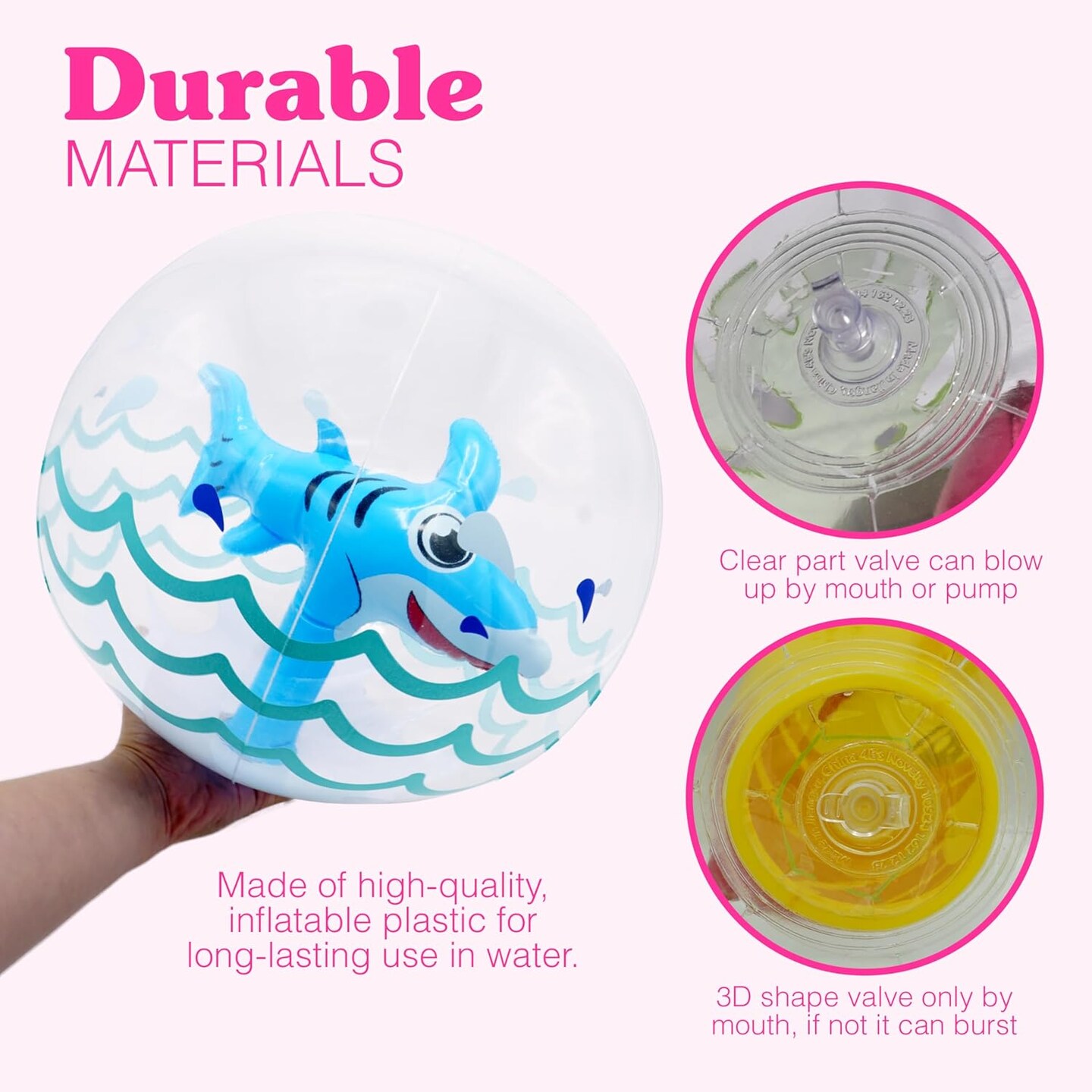 Summer 3D Beach Balls - 4 Pack 13&#x22; Inflatable Pool Toys, Flamingo, Mermaid, Shark, Sea Horse Unique Pool Ball, Ocean Under The Sea Party Decorations for Kids Toddlers Adult