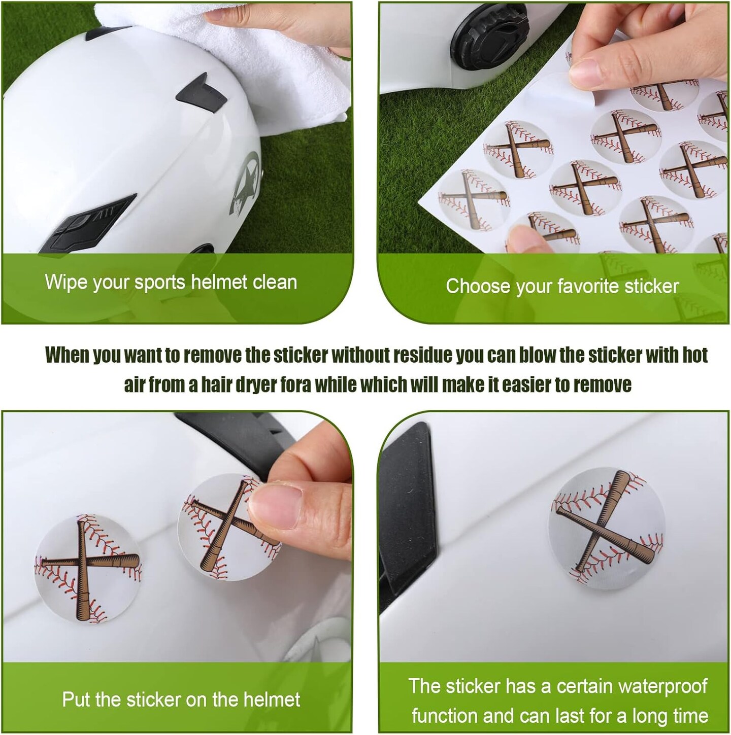 300 Pcs 12 Sheets Baseball Helmet Stickers 1.18 Inch Waterproof Round Helmet Vinyl Decals for Baseball Helmet Award Laptop Water Bottle Scrapbook Sport Party