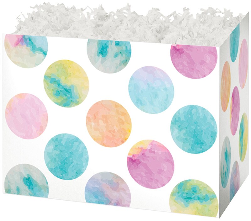 Pack/6: Watercolor Dots Basket Box - 6-3/4 x 4 x 5&#x22;
