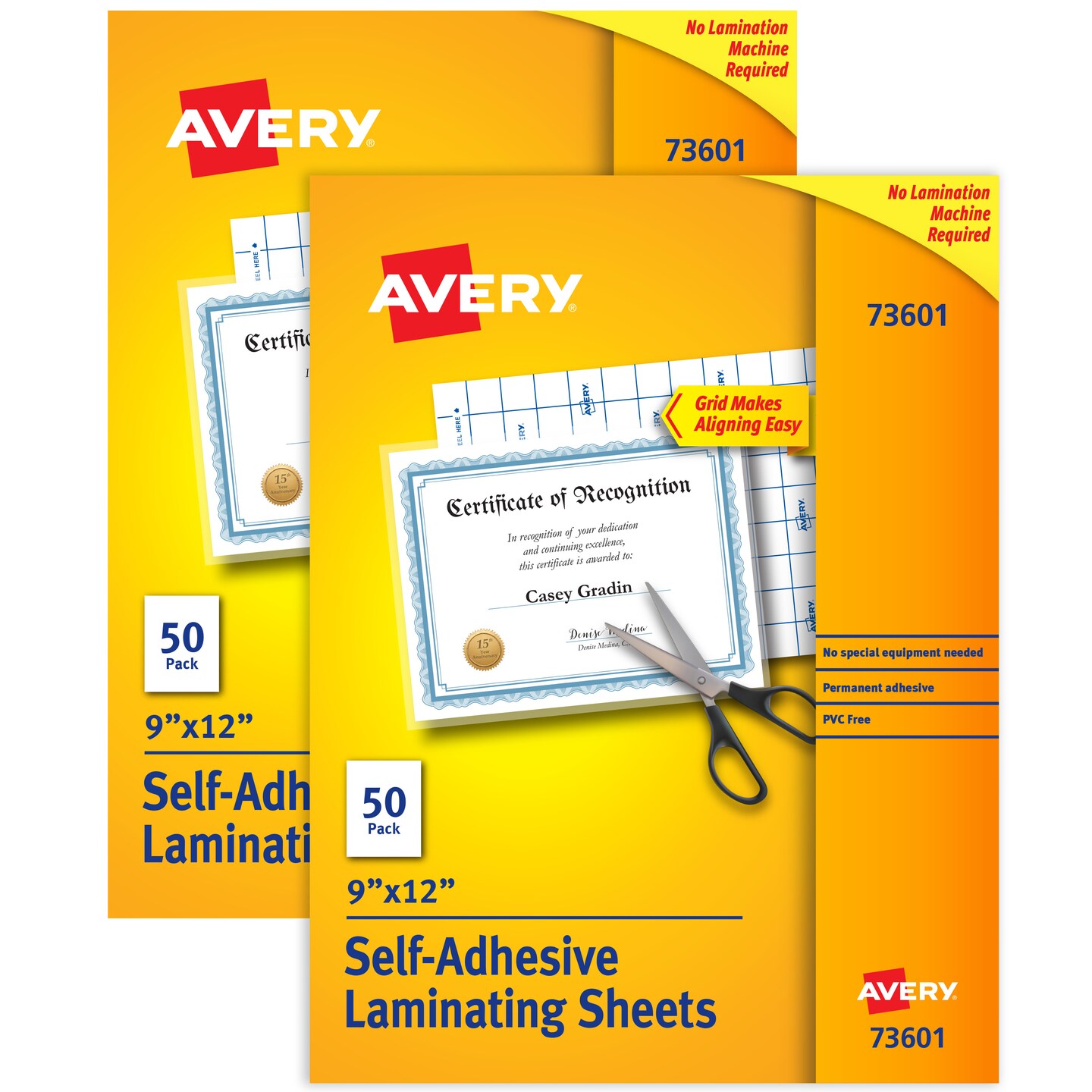 Avery Clear Laminating Sheets, 9&#x22; x 12&#x22;, Permanent Self-Adhesive, 100 Self-Laminating Sheets (2-Pack of 73601)