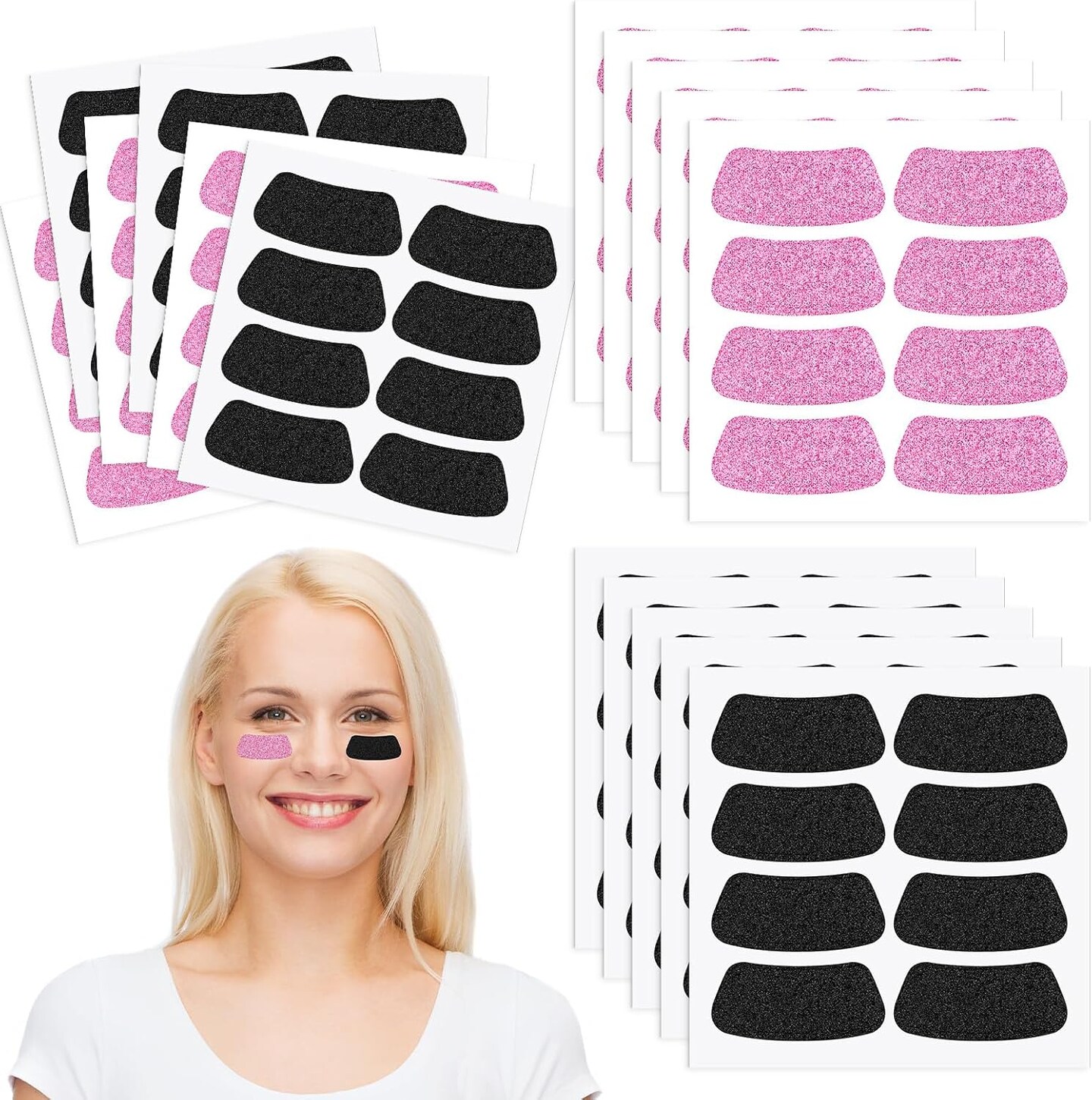 120 Pairs Eye Black Stickers Bulk Baseball Face Glitter Stickers Football Softball Party Favor Spirit Day Accessories (Black, Pink)
