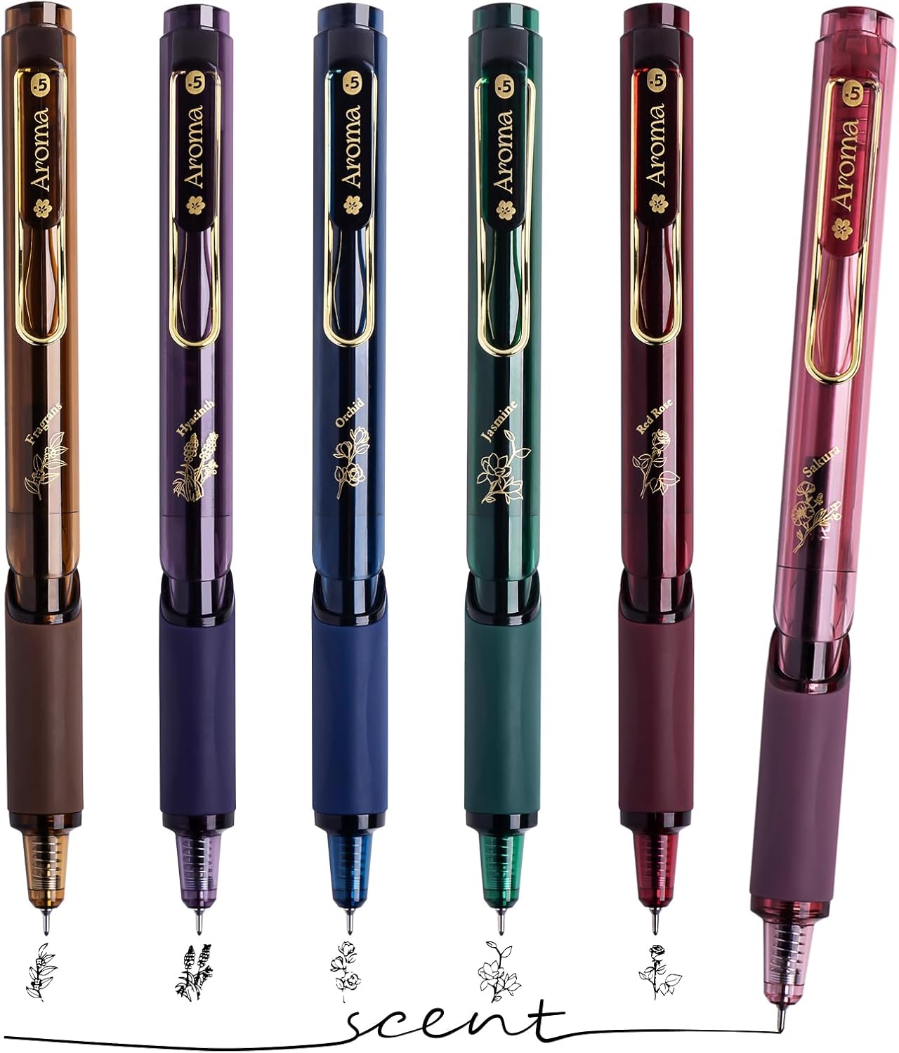 Gel Pens, 6 Pcs 0.5mm Black Ink Pens, Soft Scented Vintage Barrels Pen, Quick Dry Black Ink Pens for Journaling and Note Taking, Cute Aesthetic Pens for Office School & Home Supplies