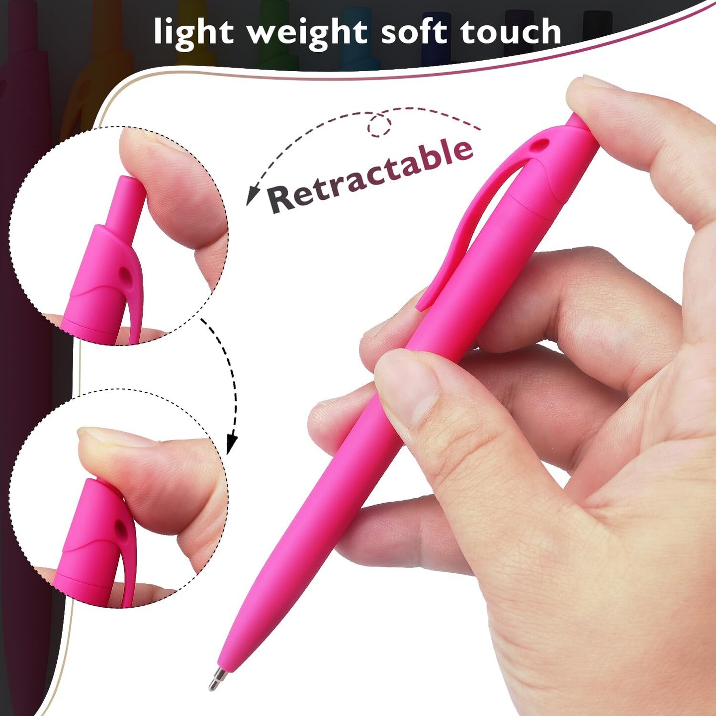 Ballpoint Pens Black Ink Pens Medium Point Retractable Ballpoint Pens, 1.0MM Black Ink, 8 Pack, Colorful