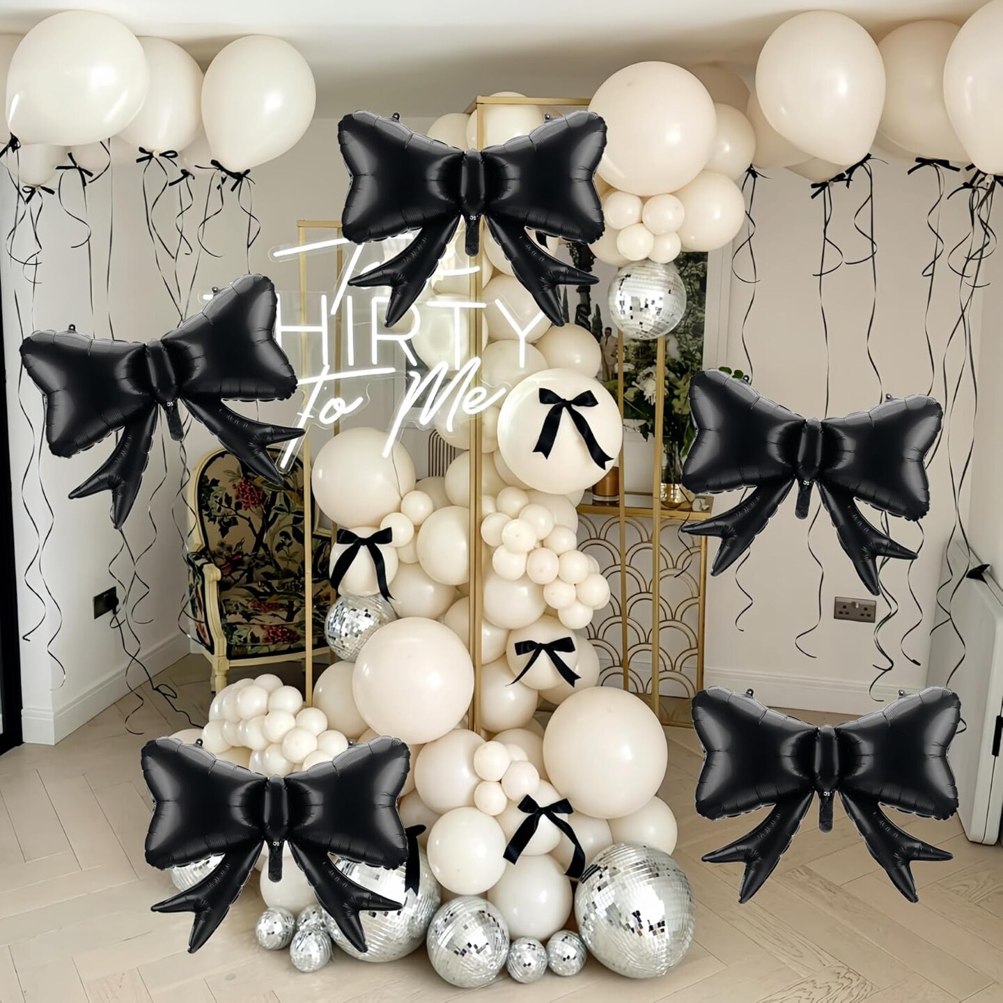 5Pcs Black Bow Mylar Foil Balloons Decorations/Suitable for Retro Classic Party/Gothic Style Party/Luxurious Palace Princess Party/Black Wedding Party Decorations