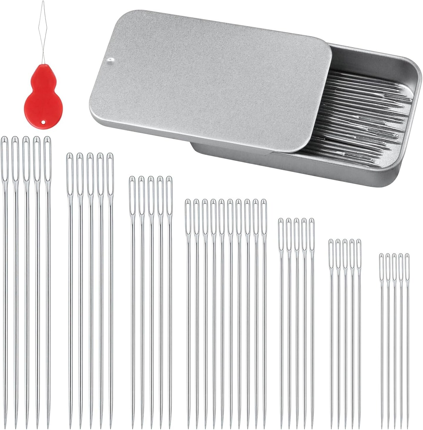 80/40PCS Stainless Steel Sewing Needles – 7 Sizes with Threaders for Hand Sewing & Crafts