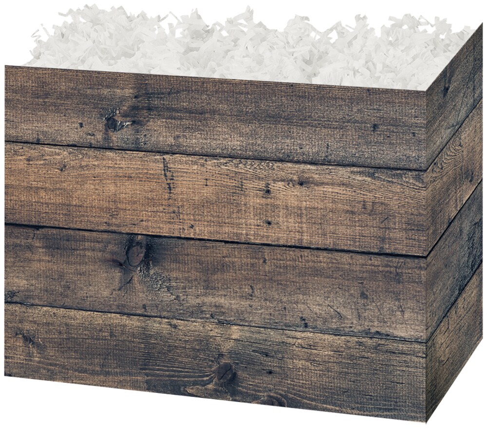 Pack/6: Rustic Wood Basket Box - 10-1/4 x 6 x 7-1/2&#x22;