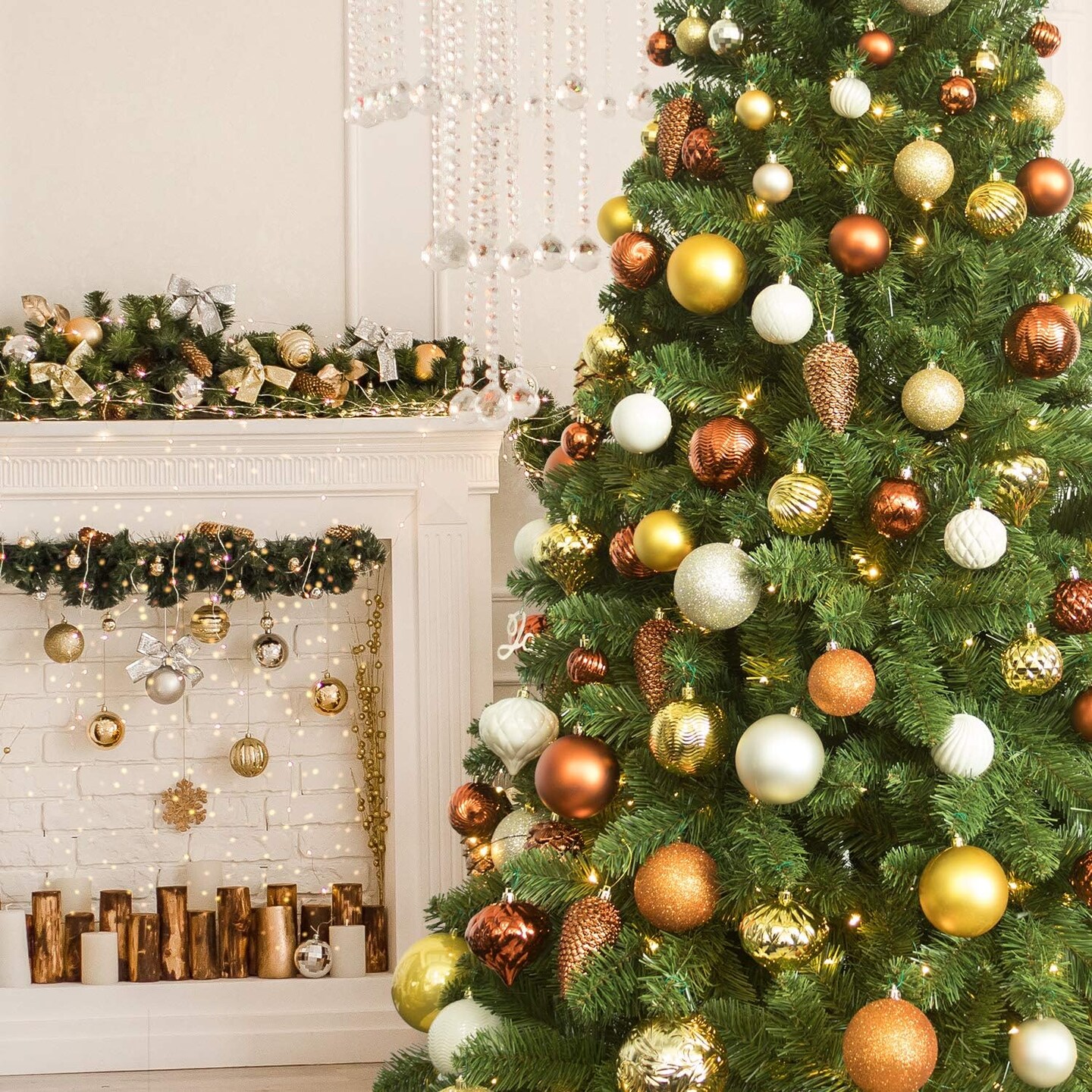 Gold Christmas Balls 34pcs 2.36-Inch Christmas Tree Decoration Ornaments for Xmas Tree Holiday Wreath Garland Decor Ornaments Hooks Included