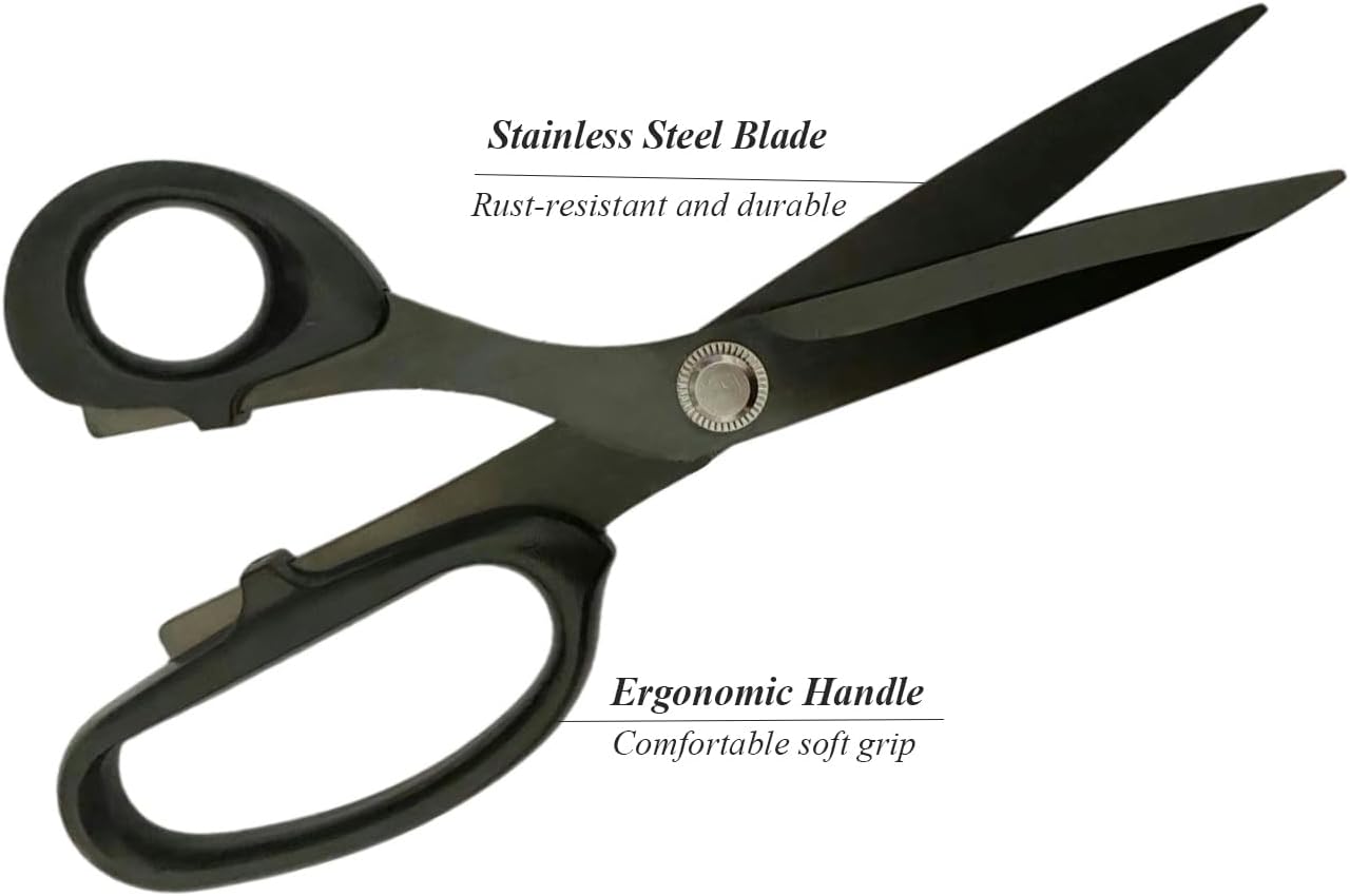 Left-Handed Scissors for Adults, 8 Inch Titanium Coating with Stainless Steel Blade, for Dressmaking, Leather Professional Sewing Fabric, Crafting and Home General Use, Black