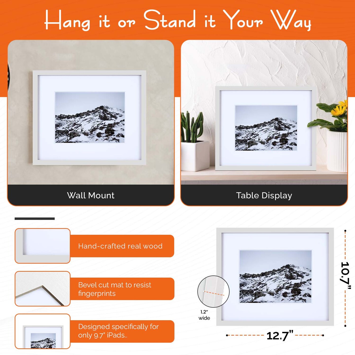 iFrame iPad Frame | Turn Your iPad Into A Beautiful Interactive Digital Picture Frame | Perfect at Home Or Work | Includes Table Stand and Wall Mount for All 9.7&#x201D; iPads
