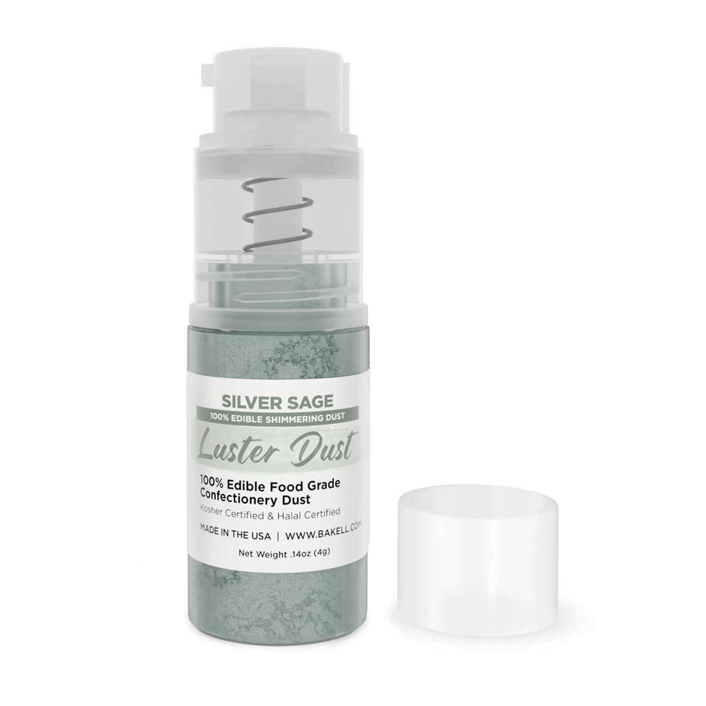 Bakell - Silver Sage Luster Dust (4g, 1x Pump) Edible Vegan Dust &#x26; Paint for Decorating Desserts and Beverages